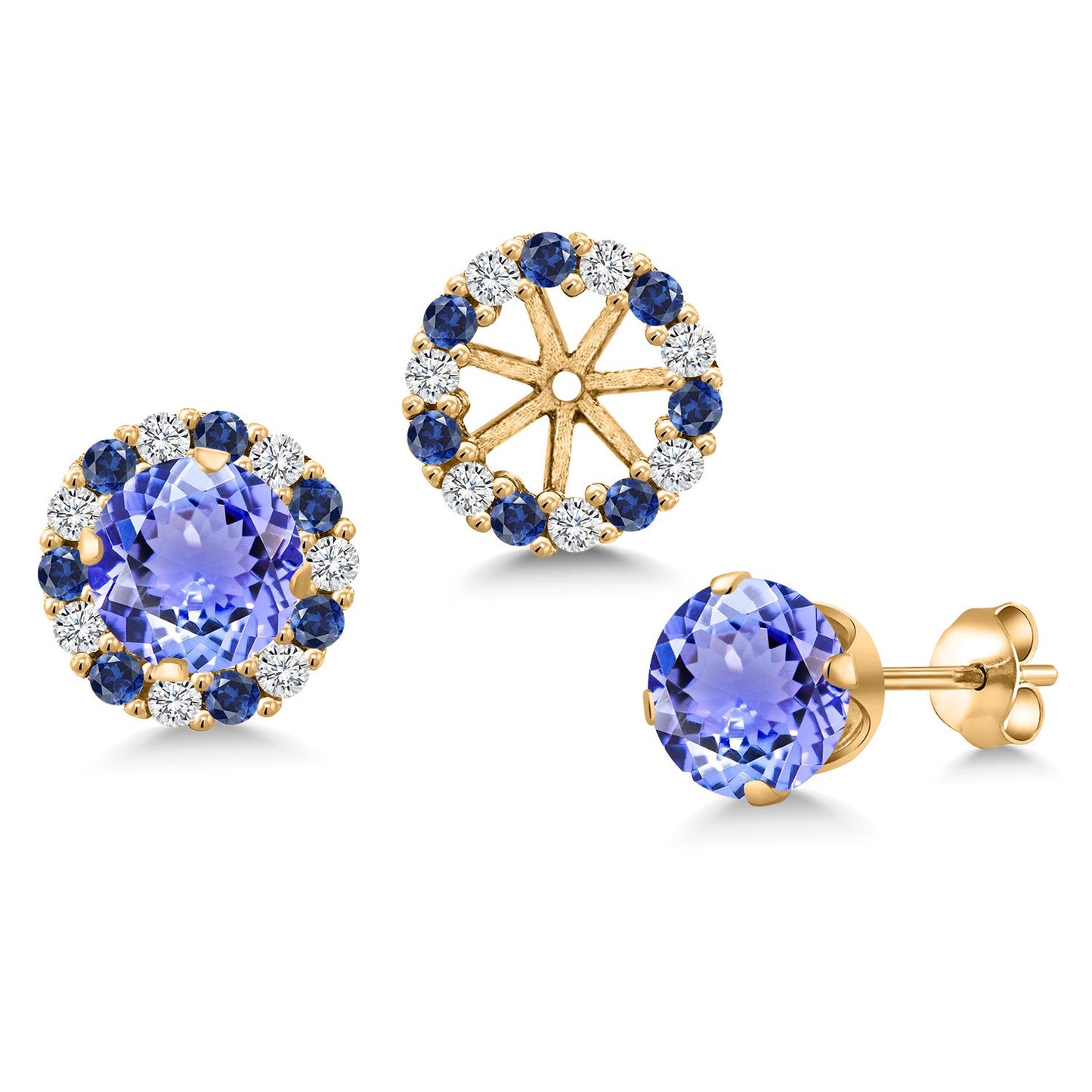18K Yellow Gold Plated 6MM Round Gemstone Birthstone Halo Stud Earrings for Women with Removable Jackets