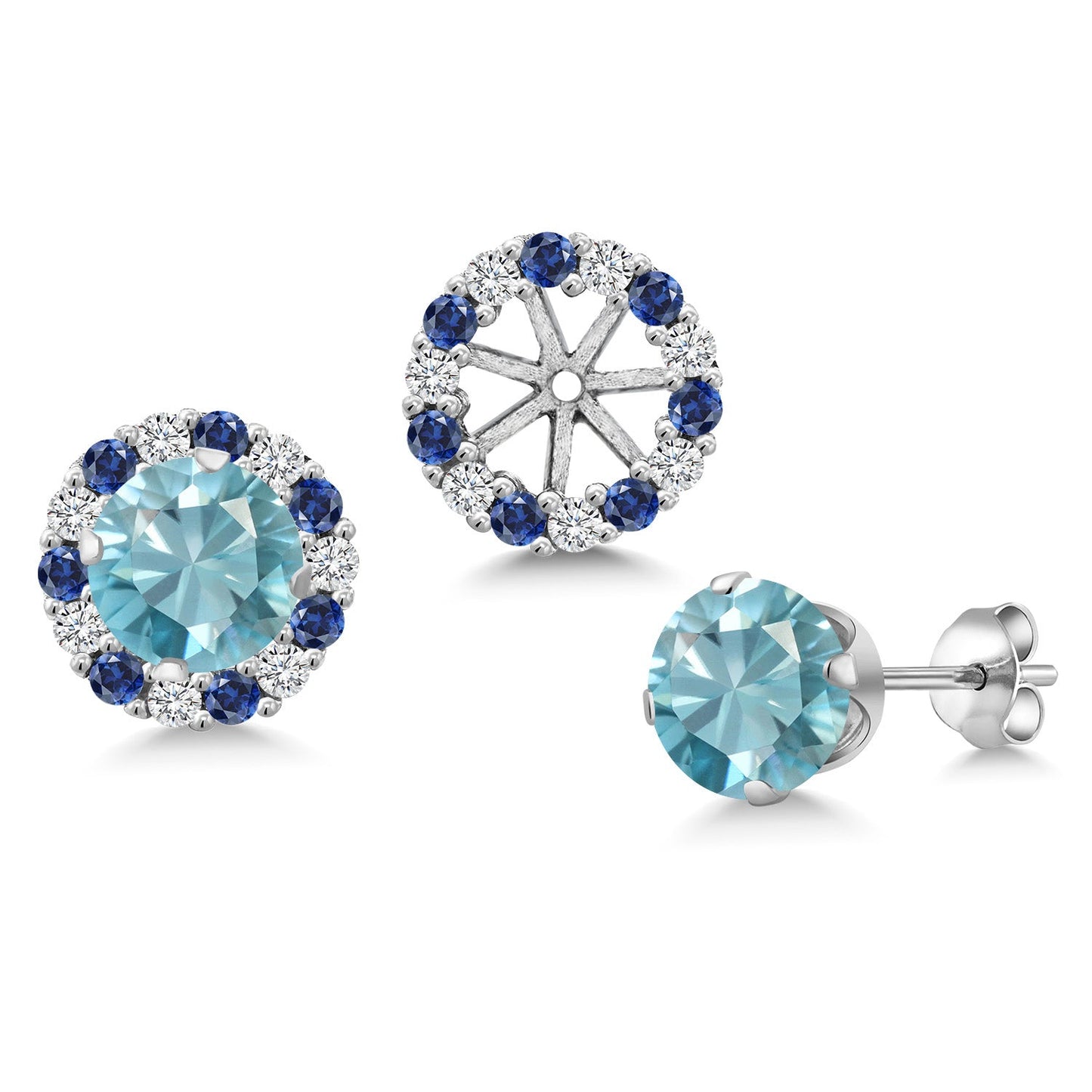 925 Sterling Silver 6MM Round Gemstone Birthstone Halo Stud Earrings for Women with Removable Jackets