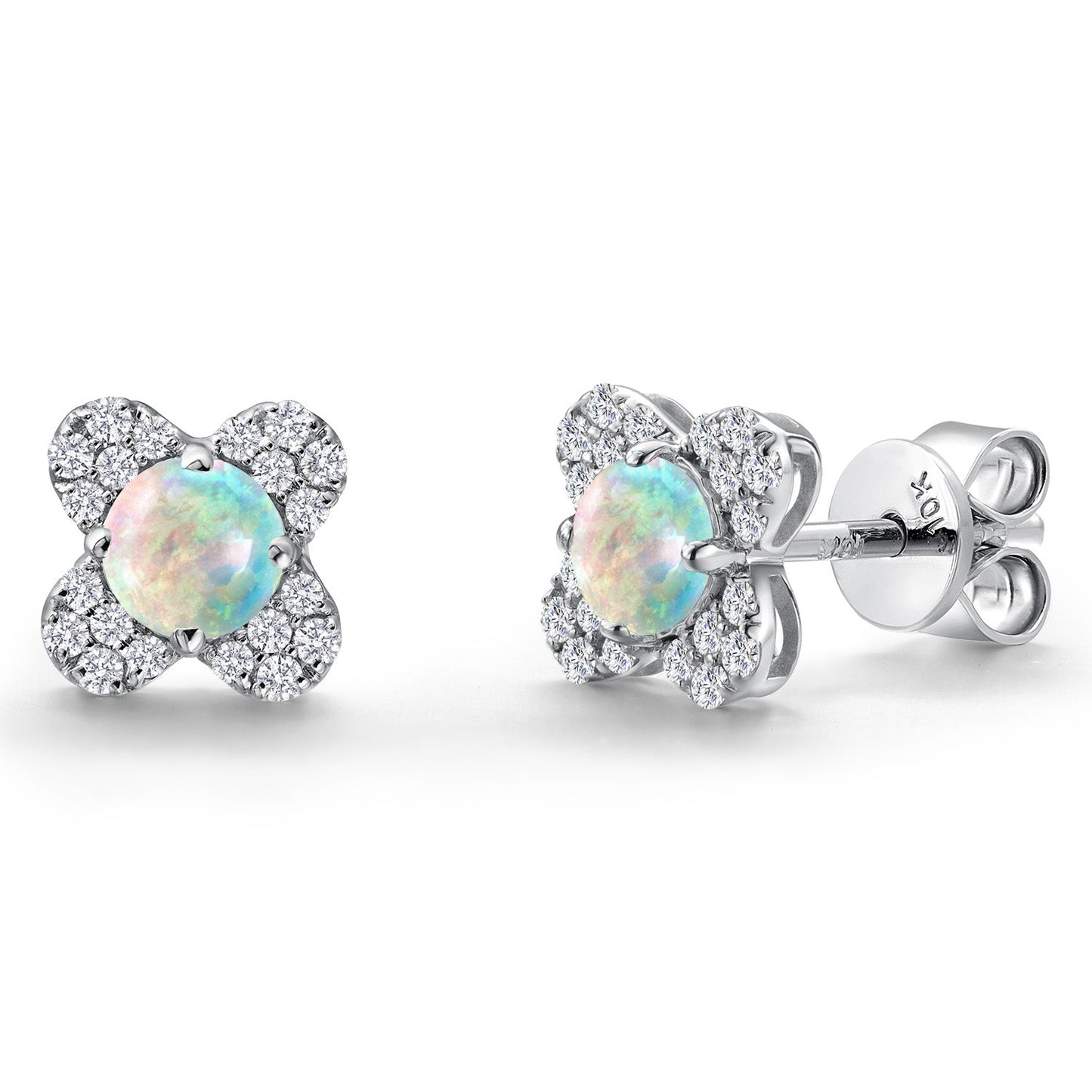 10K White Gold 4MM Round Gemstone Birthstone and White Lab Grown Diamond Flower Stud Earrings | Gold Earrings For Women