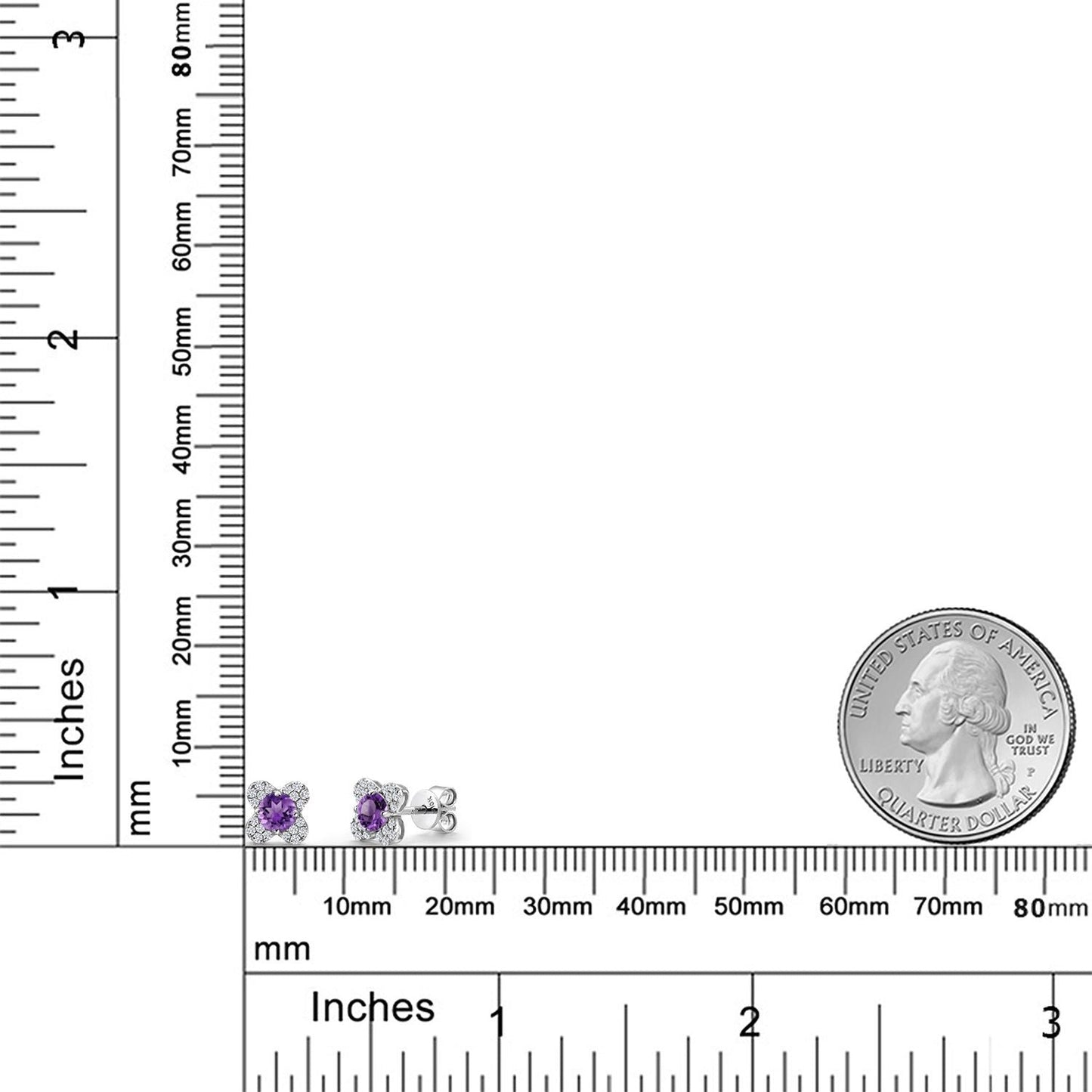 10K White Gold 4MM Round Gemstone Birthstone and White Lab Grown Diamond Flower Stud Earrings | Gold Earrings For Women