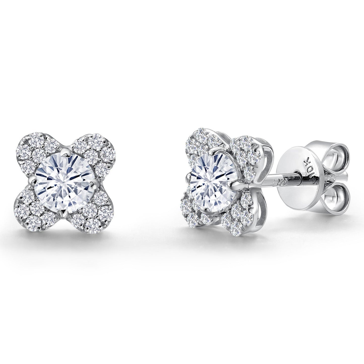 10K White Gold 4MM Round Gemstone Birthstone and White Lab Grown Diamond Flower Stud Earrings | Gold Earrings For Women