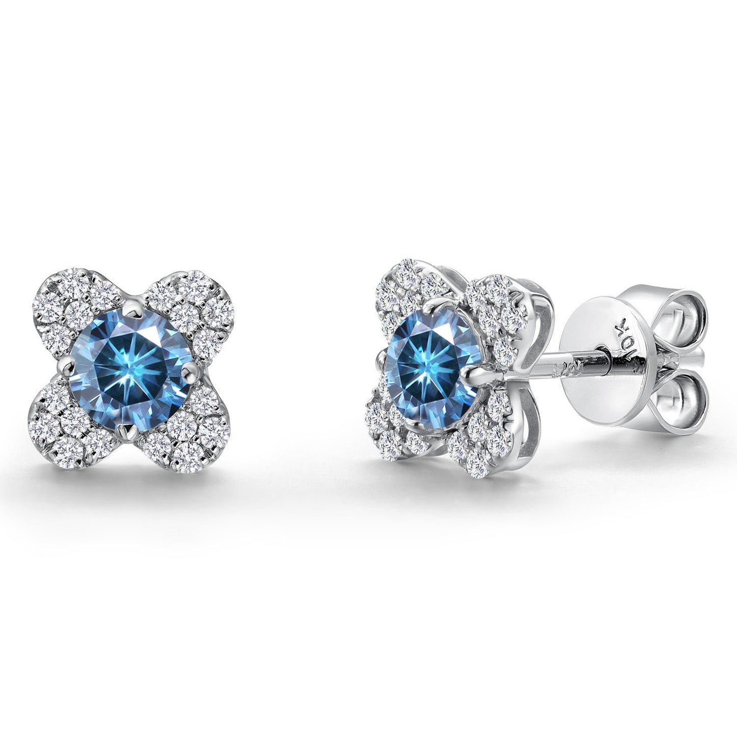 10K White Gold 4MM Round Gemstone Birthstone and White Lab Grown Diamond Flower Stud Earrings | Gold Earrings For Women
