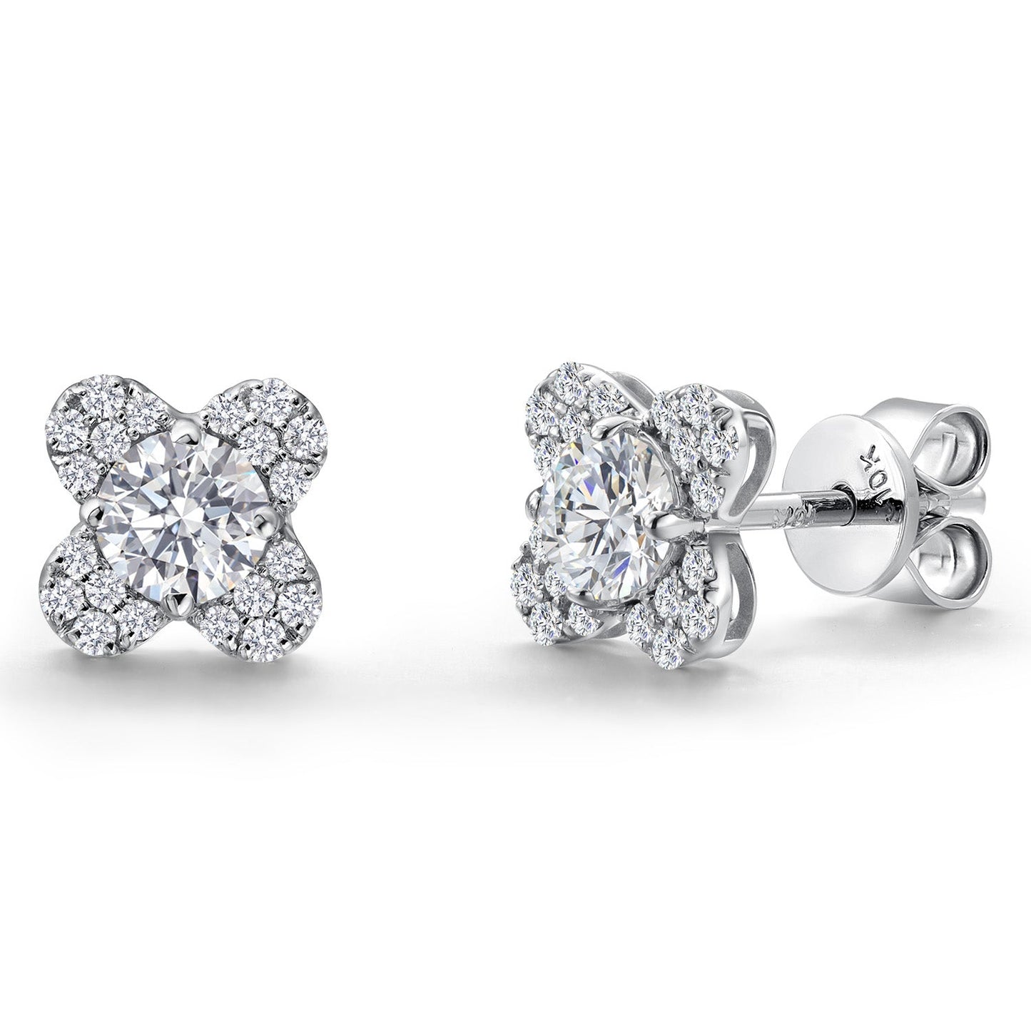 10K White Gold 4MM Round Gemstone Birthstone and White Lab Grown Diamond Flower Stud Earrings | Gold Earrings For Women