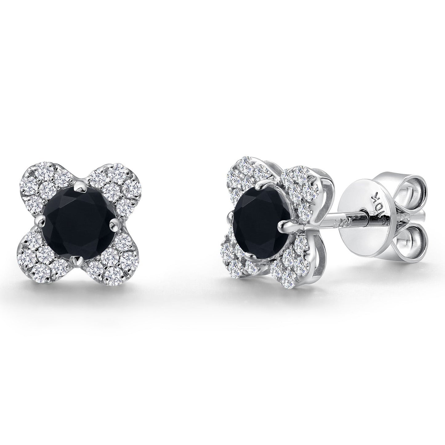10K White Gold 4MM Round Gemstone Birthstone and White Lab Grown Diamond Flower Stud Earrings | Gold Earrings For Women