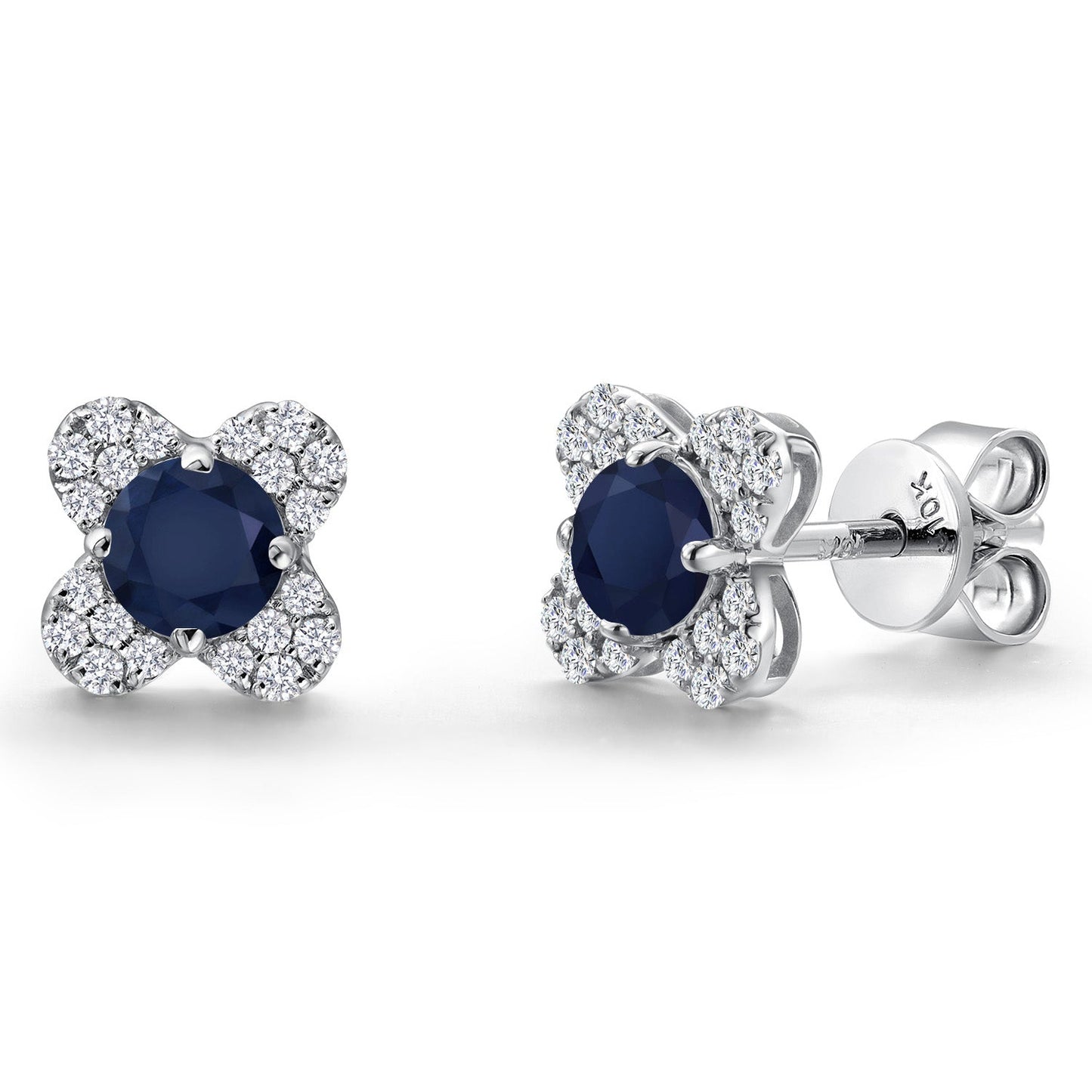 10K White Gold 4MM Round Gemstone Birthstone and White Lab Grown Diamond Flower Stud Earrings | Gold Earrings For Women