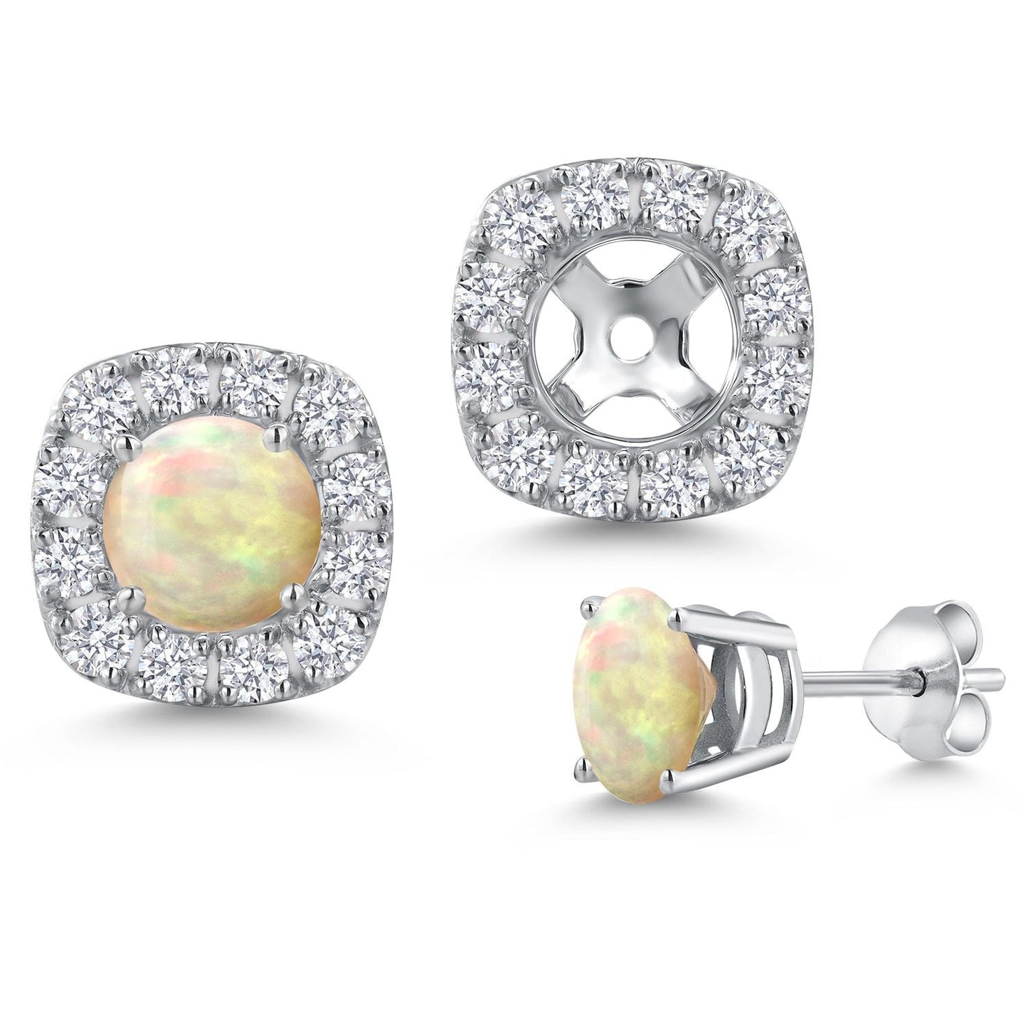 14K White Gold 5MM Round Gemstone Birthstone Stud Earrings with Removable Jackets and Lab Grown Diamond Accents | Gold Earrings For Women | Fine Jewelry Gifts for Her Mom Women Wife