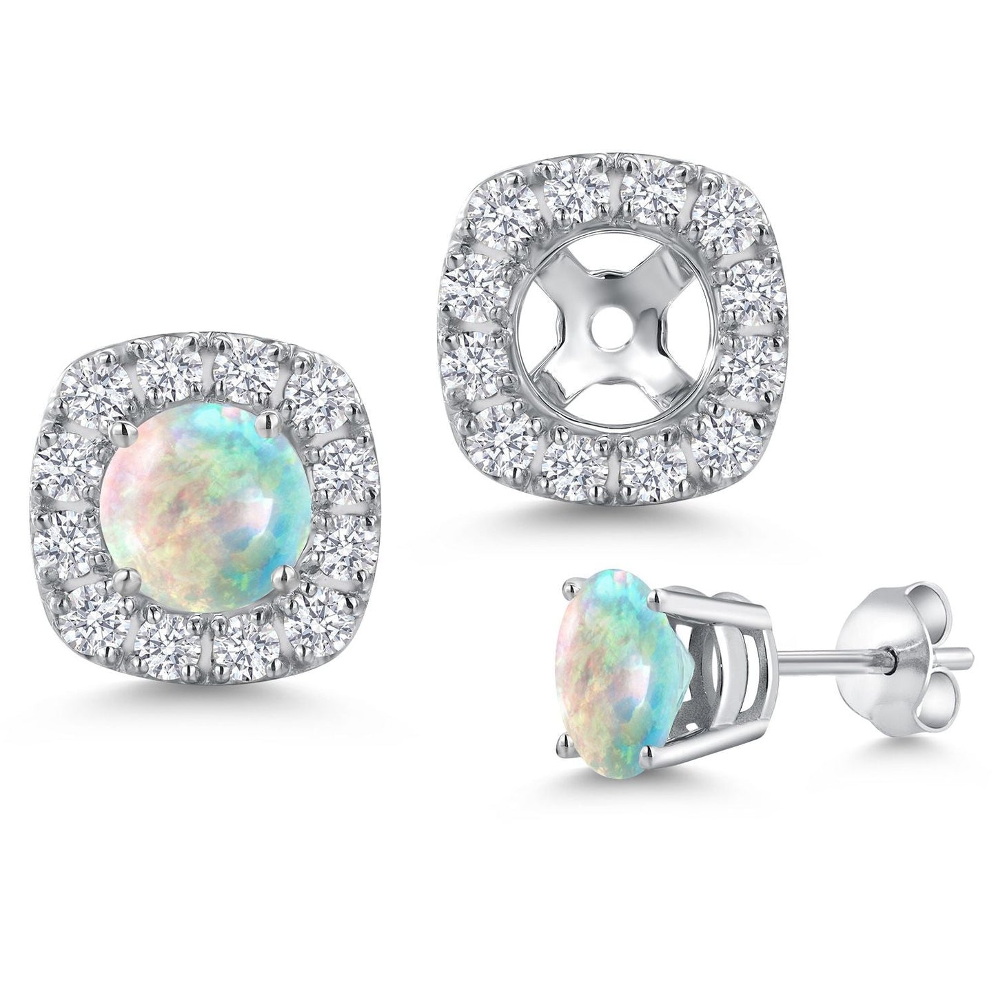 14K White Gold 5MM Round Gemstone Birthstone Stud Earrings with Removable Jackets and Lab Grown Diamond Accents | Gold Earrings For Women | Fine Jewelry Gifts for Her Mom Women Wife