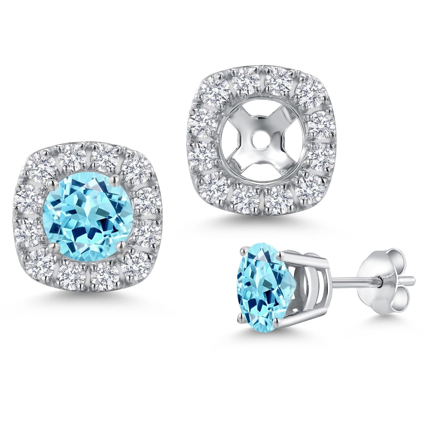 14K White Gold 5MM Round Gemstone Birthstone Stud Earrings with Removable Jackets and Lab Grown Diamond Accents | Gold Earrings For Women | Fine Jewelry Gifts for Her Mom Women Wife