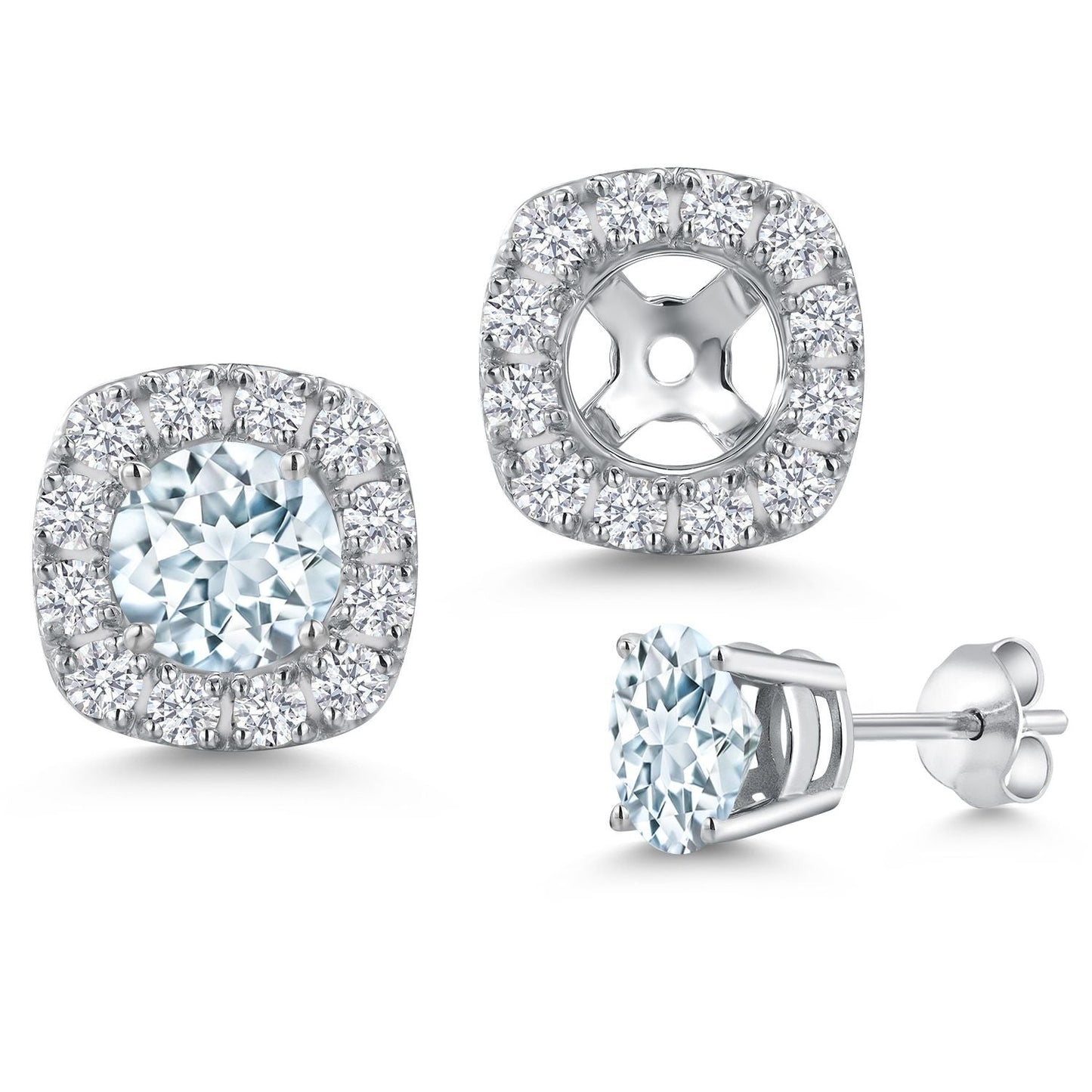 14K White Gold 5MM Round Gemstone Birthstone Stud Earrings with Removable Jackets and Lab Grown Diamond Accents | Gold Earrings For Women | Fine Jewelry Gifts for Her Mom Women Wife