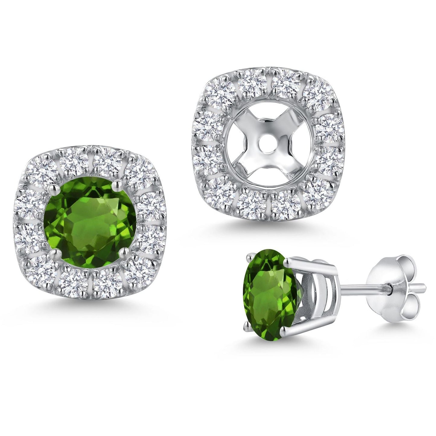 14K White Gold 5MM Round Gemstone Birthstone Stud Earrings with Removable Jackets and Lab Grown Diamond Accents | Gold Earrings For Women | Fine Jewelry Gifts for Her Mom Women Wife