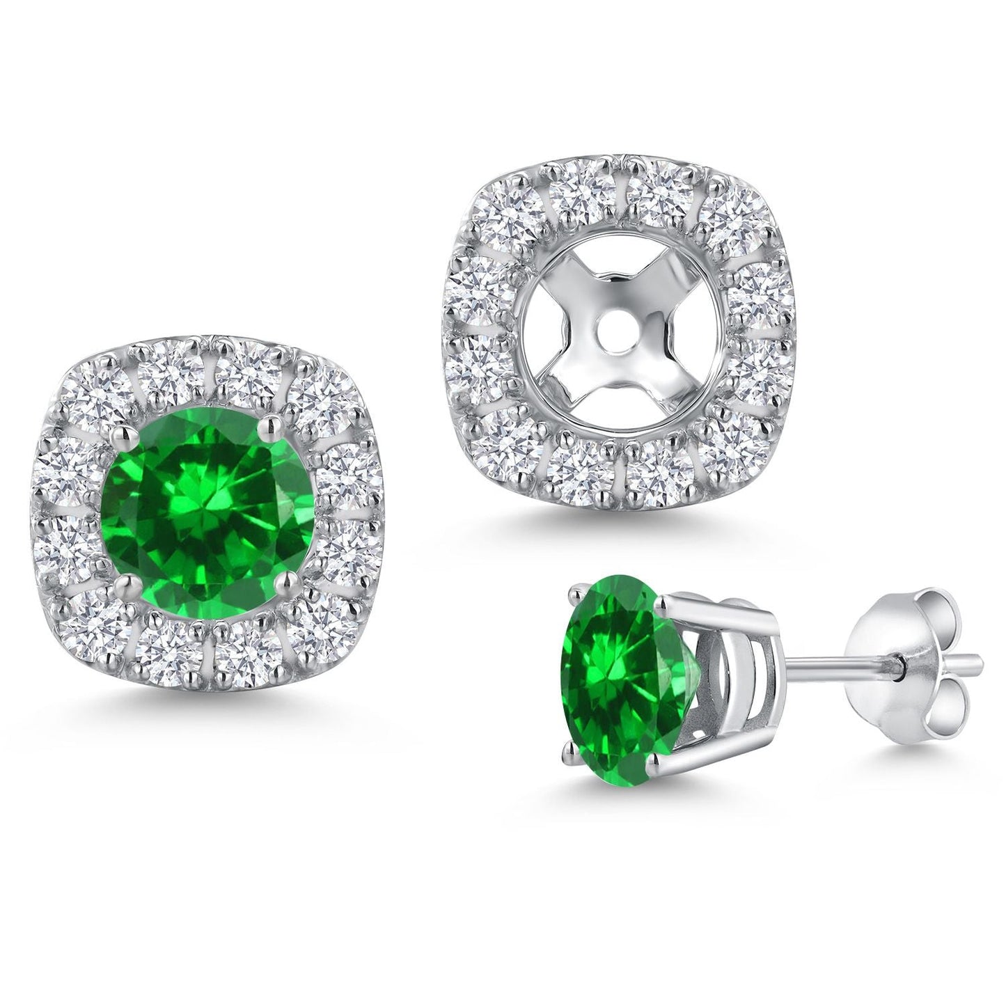 14K White Gold 5MM Round Gemstone Birthstone Stud Earrings with Removable Jackets and Lab Grown Diamond Accents | Gold Earrings For Women | Fine Jewelry Gifts for Her Mom Women Wife