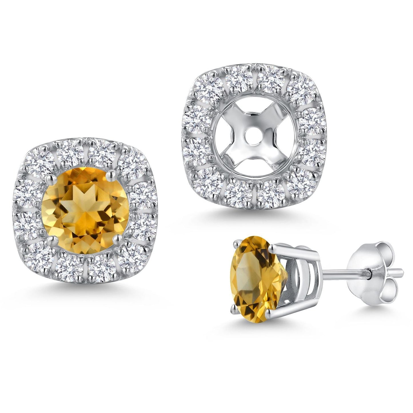 14K White Gold 5MM Round Gemstone Birthstone Stud Earrings with Removable Jackets and Lab Grown Diamond Accents | Gold Earrings For Women | Fine Jewelry Gifts for Her Mom Women Wife