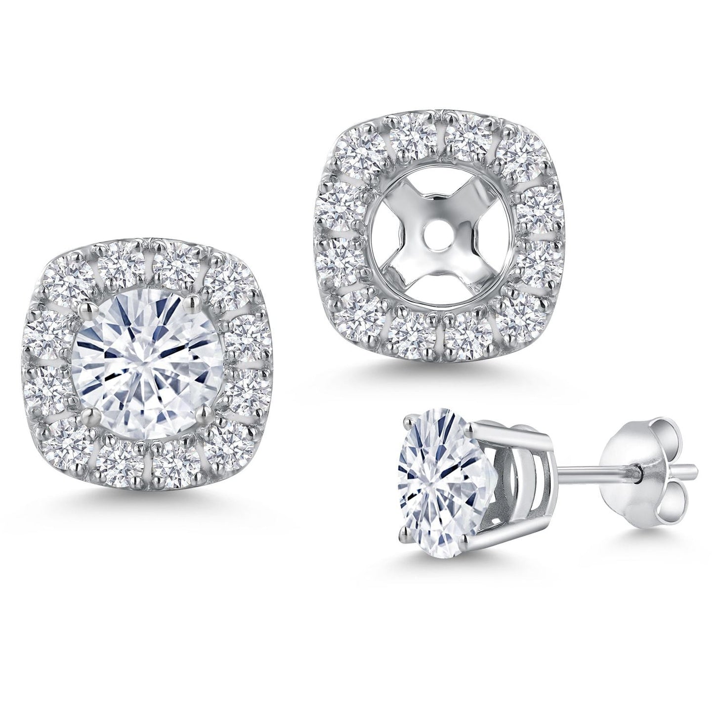 14K White Gold 5MM Round Gemstone Birthstone Stud Earrings with Removable Jackets and Lab Grown Diamond Accents | Gold Earrings For Women | Fine Jewelry Gifts for Her Mom Women Wife