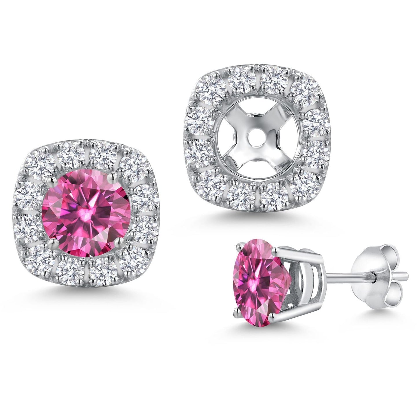 14K White Gold 5MM Round Gemstone Birthstone Stud Earrings with Removable Jackets and Lab Grown Diamond Accents | Gold Earrings For Women | Fine Jewelry Gifts for Her Mom Women Wife