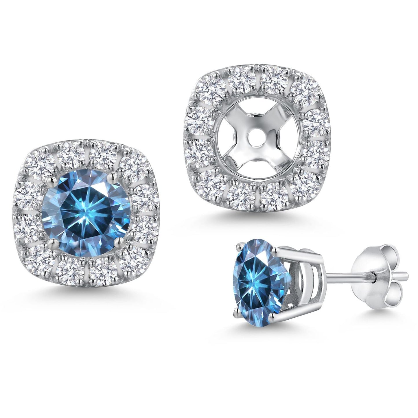 14K White Gold 5MM Round Gemstone Birthstone Stud Earrings with Removable Jackets and Lab Grown Diamond Accents | Gold Earrings For Women | Fine Jewelry Gifts for Her Mom Women Wife