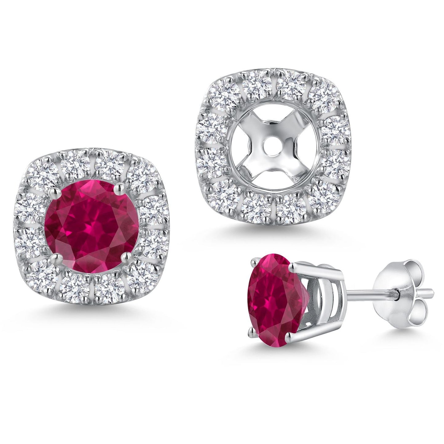 14K White Gold 5MM Round Gemstone Birthstone Stud Earrings with Removable Jackets and Lab Grown Diamond Accents | Gold Earrings For Women | Fine Jewelry Gifts for Her Mom Women Wife