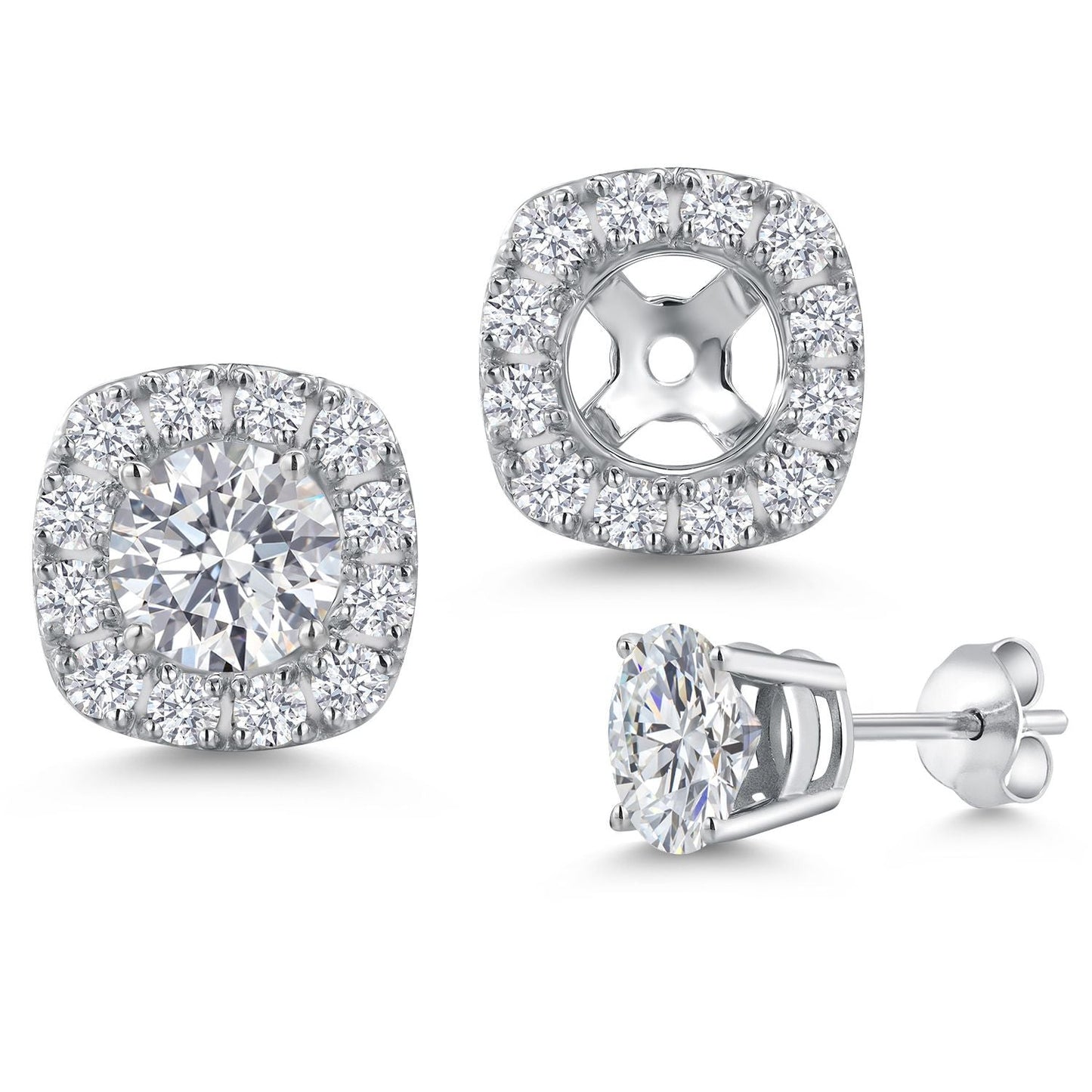 14K White Gold 5MM Round Gemstone Birthstone Stud Earrings with Removable Jackets and Lab Grown Diamond Accents | Gold Earrings For Women | Fine Jewelry Gifts for Her Mom Women Wife