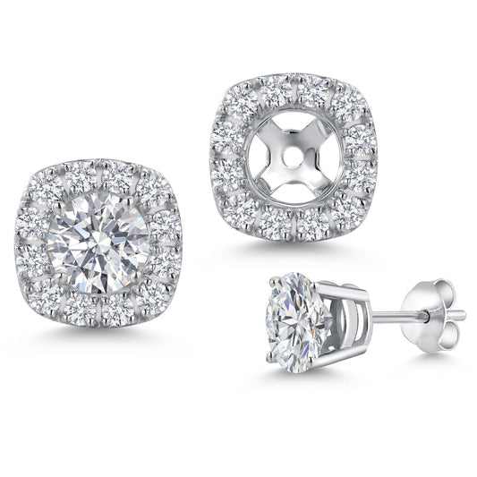 14K White Gold 5MM Round Gemstone Birthstone Stud Earrings with Removable Jackets and Lab Grown Diamond Accents | Gold Earrings For Women | Fine Jewelry Gifts for Her Mom Women Wife