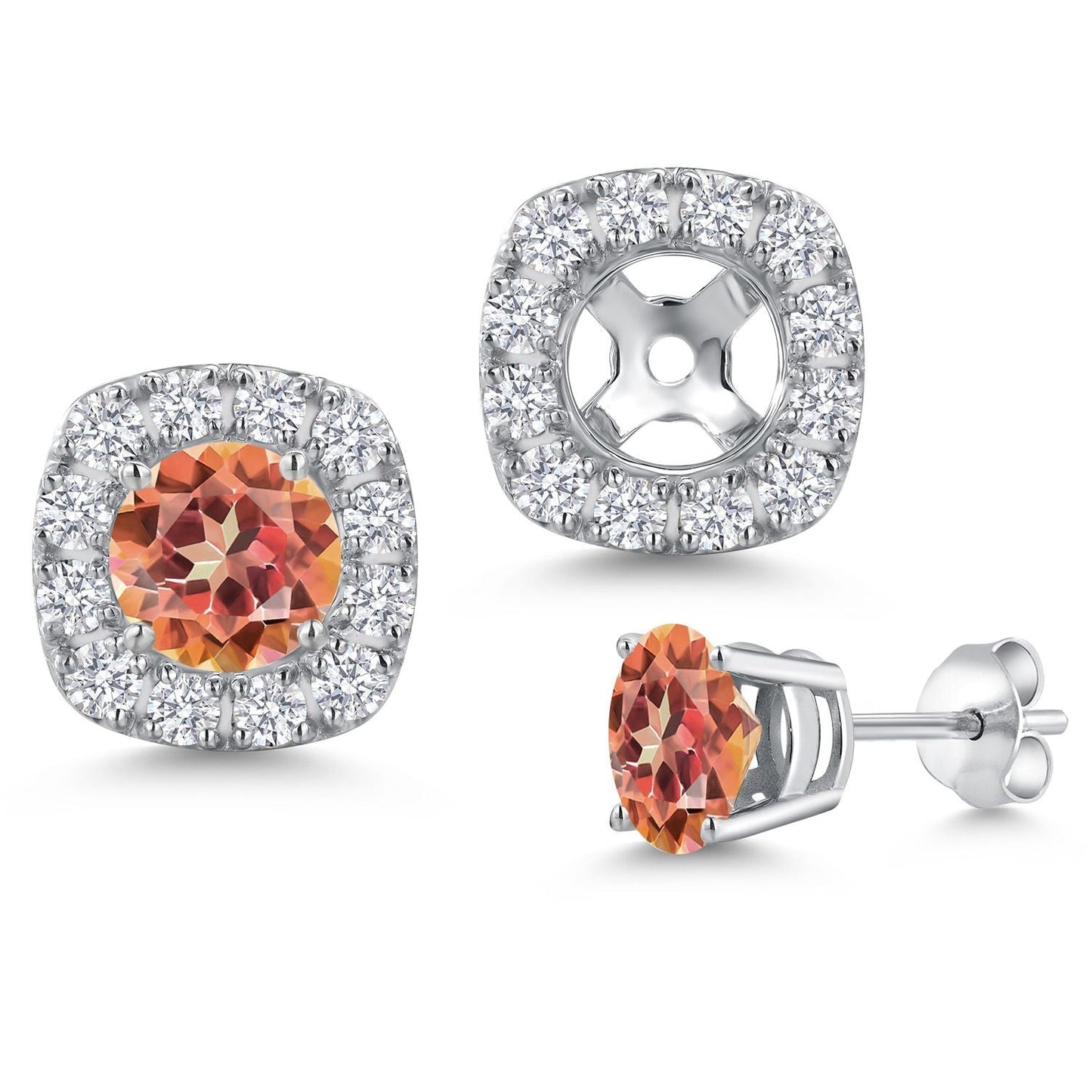 14K White Gold 5MM Round Gemstone Birthstone Stud Earrings with Removable Jackets and Lab Grown Diamond Accents | Gold Earrings For Women | Fine Jewelry Gifts for Her Mom Women Wife