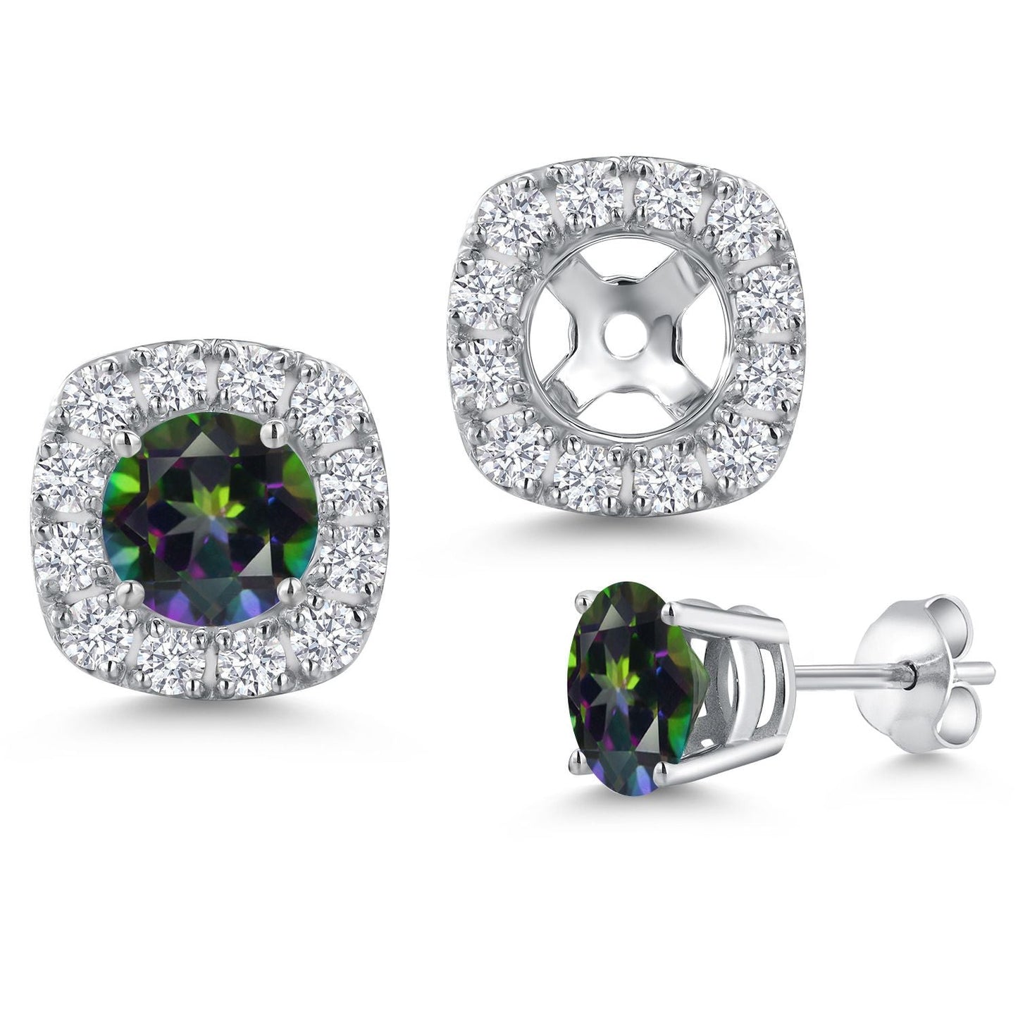 14K White Gold 5MM Round Gemstone Birthstone Stud Earrings with Removable Jackets and Lab Grown Diamond Accents | Gold Earrings For Women | Fine Jewelry Gifts for Her Mom Women Wife