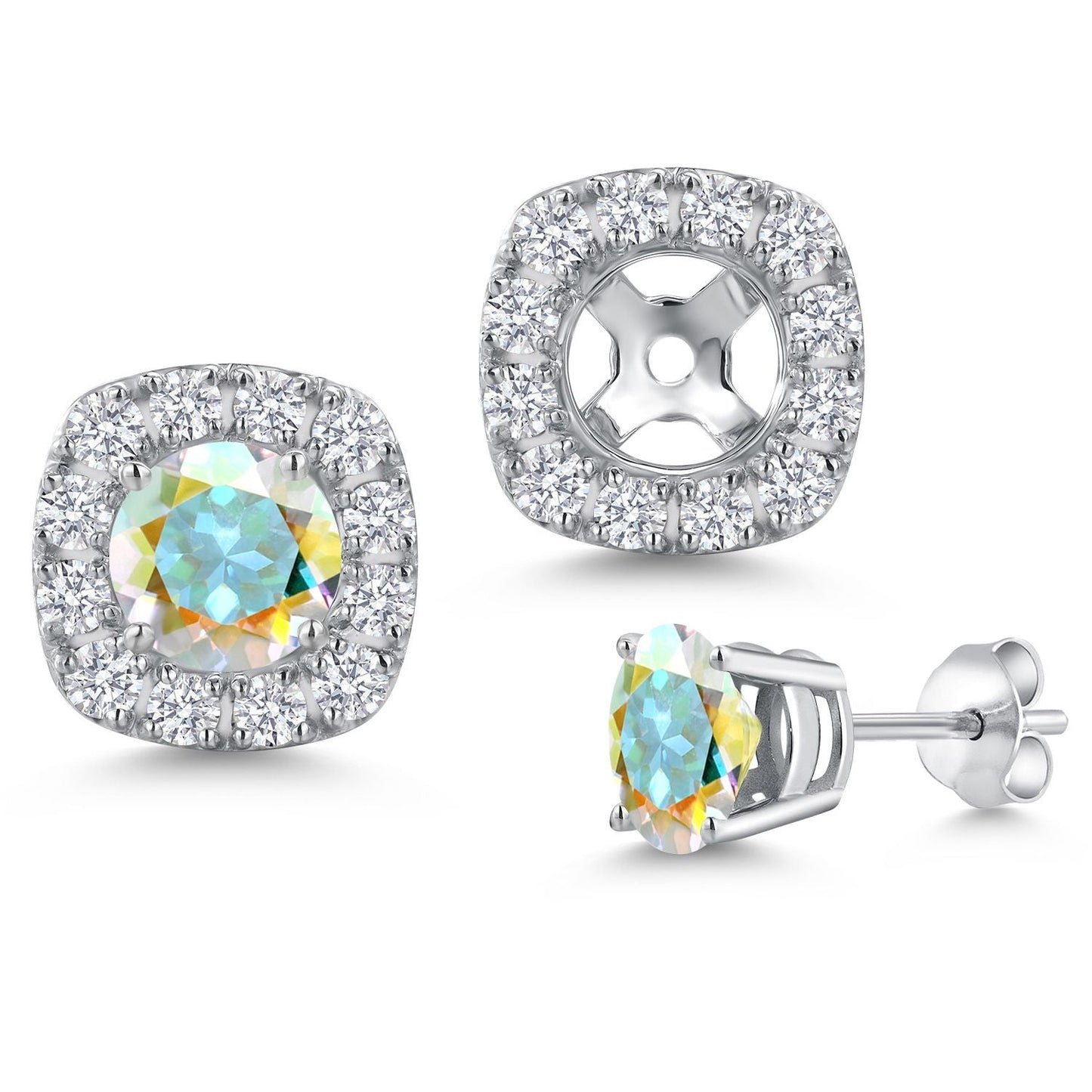 14K White Gold 5MM Round Gemstone Birthstone Stud Earrings with Removable Jackets and Lab Grown Diamond Accents | Gold Earrings For Women | Fine Jewelry Gifts for Her Mom Women Wife