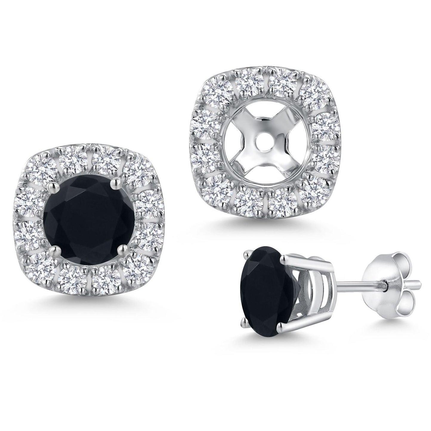 14K White Gold 5MM Round Gemstone Birthstone Stud Earrings with Removable Jackets and Lab Grown Diamond Accents | Gold Earrings For Women | Fine Jewelry Gifts for Her Mom Women Wife