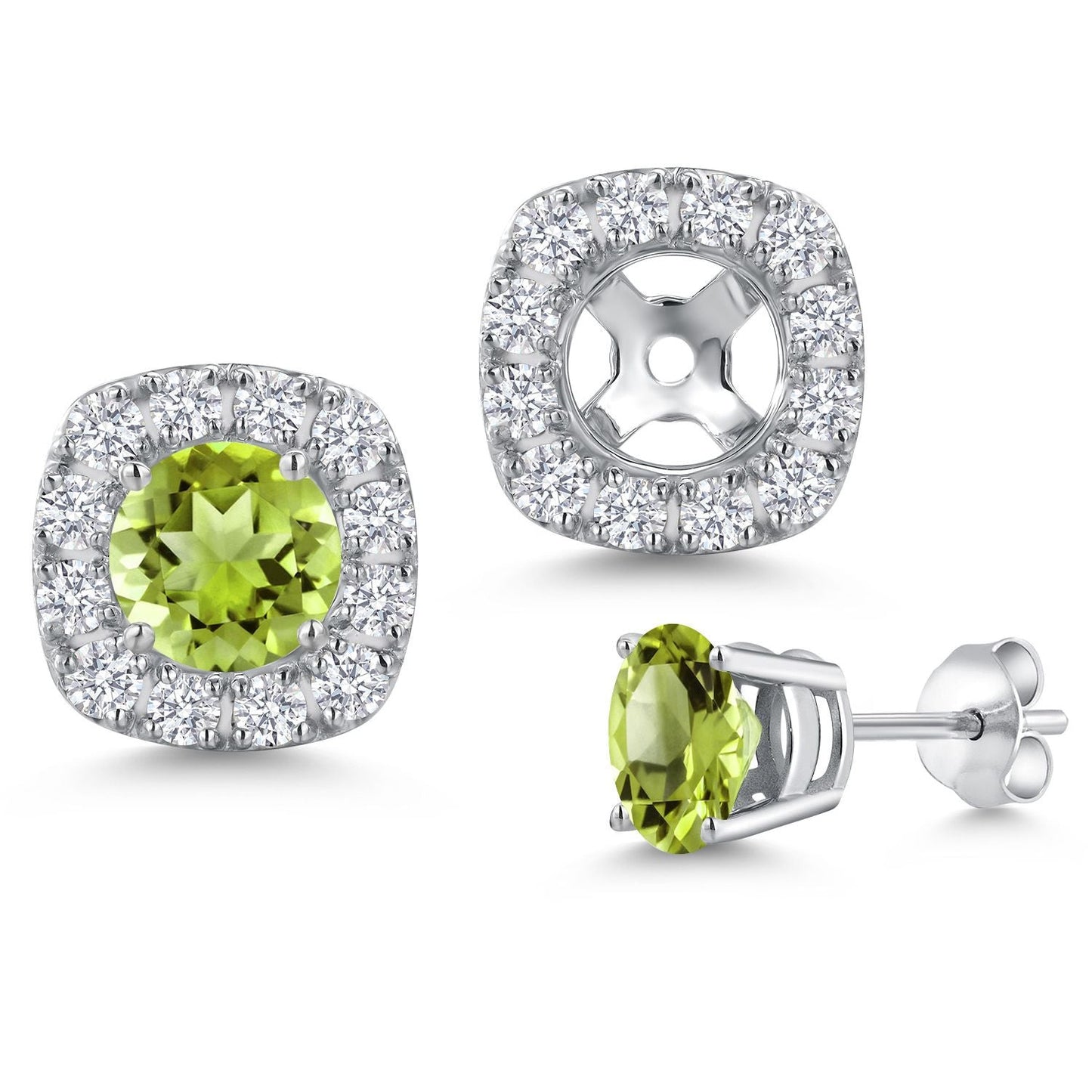 14K White Gold 5MM Round Gemstone Birthstone Stud Earrings with Removable Jackets and Lab Grown Diamond Accents | Gold Earrings For Women | Fine Jewelry Gifts for Her Mom Women Wife