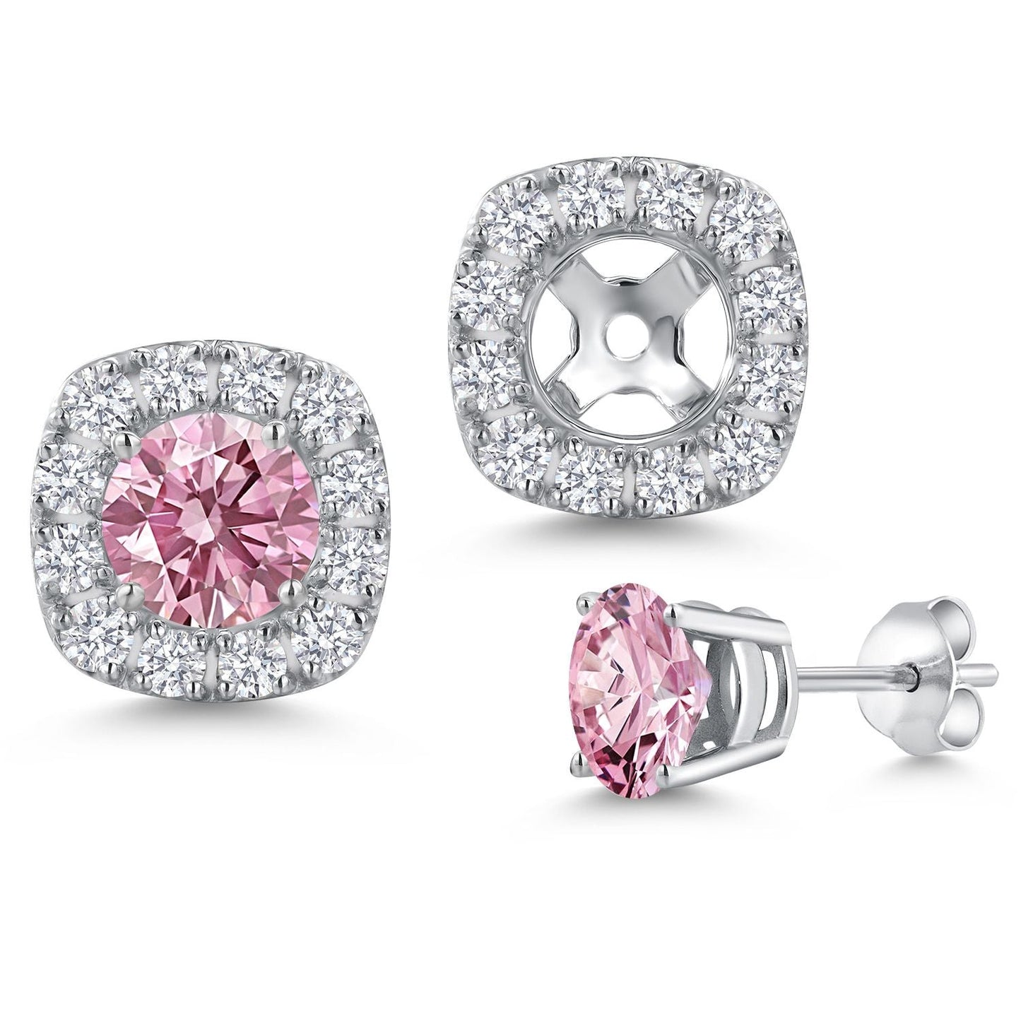 14K White Gold 5MM Round Gemstone Birthstone Stud Earrings with Removable Jackets and Lab Grown Diamond Accents | Gold Earrings For Women | Fine Jewelry Gifts for Her Mom Women Wife