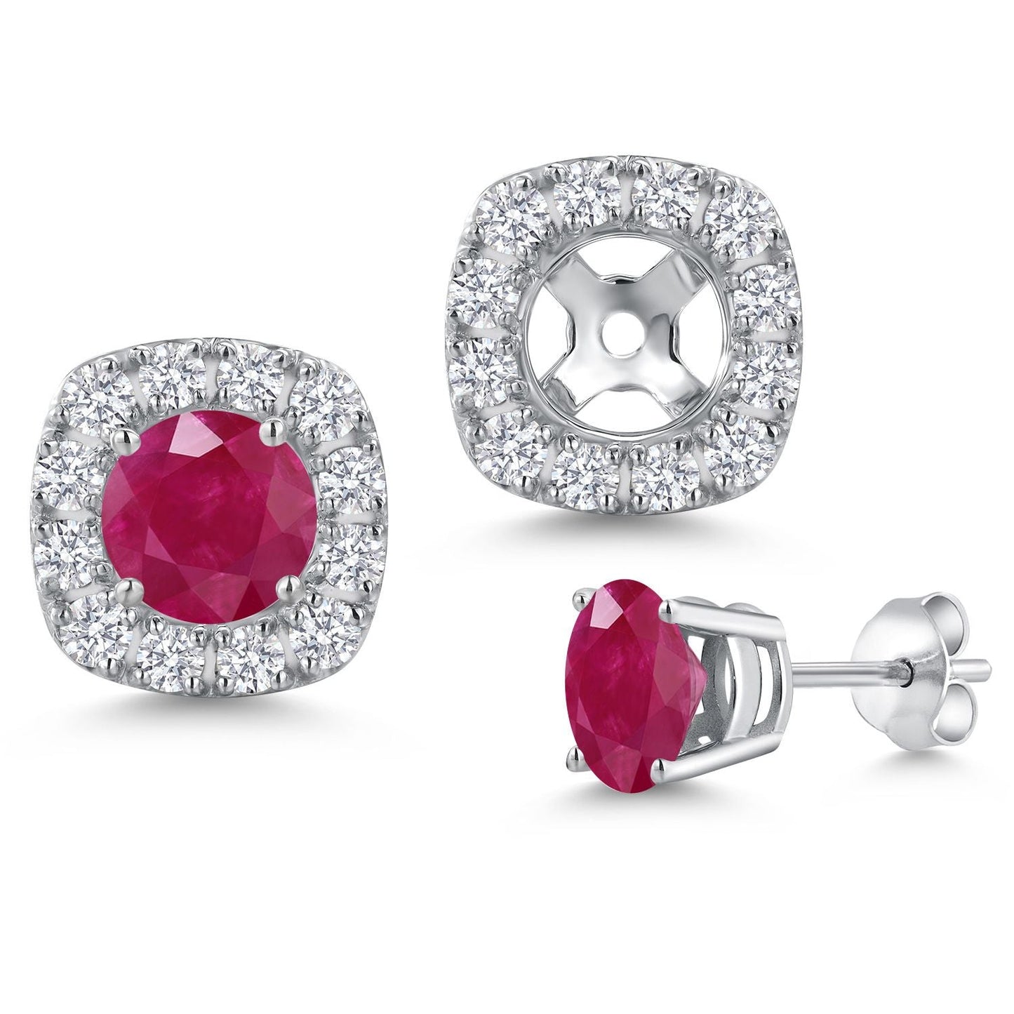 14K White Gold 5MM Round Gemstone Birthstone Stud Earrings with Removable Jackets and Lab Grown Diamond Accents | Gold Earrings For Women | Fine Jewelry Gifts for Her Mom Women Wife