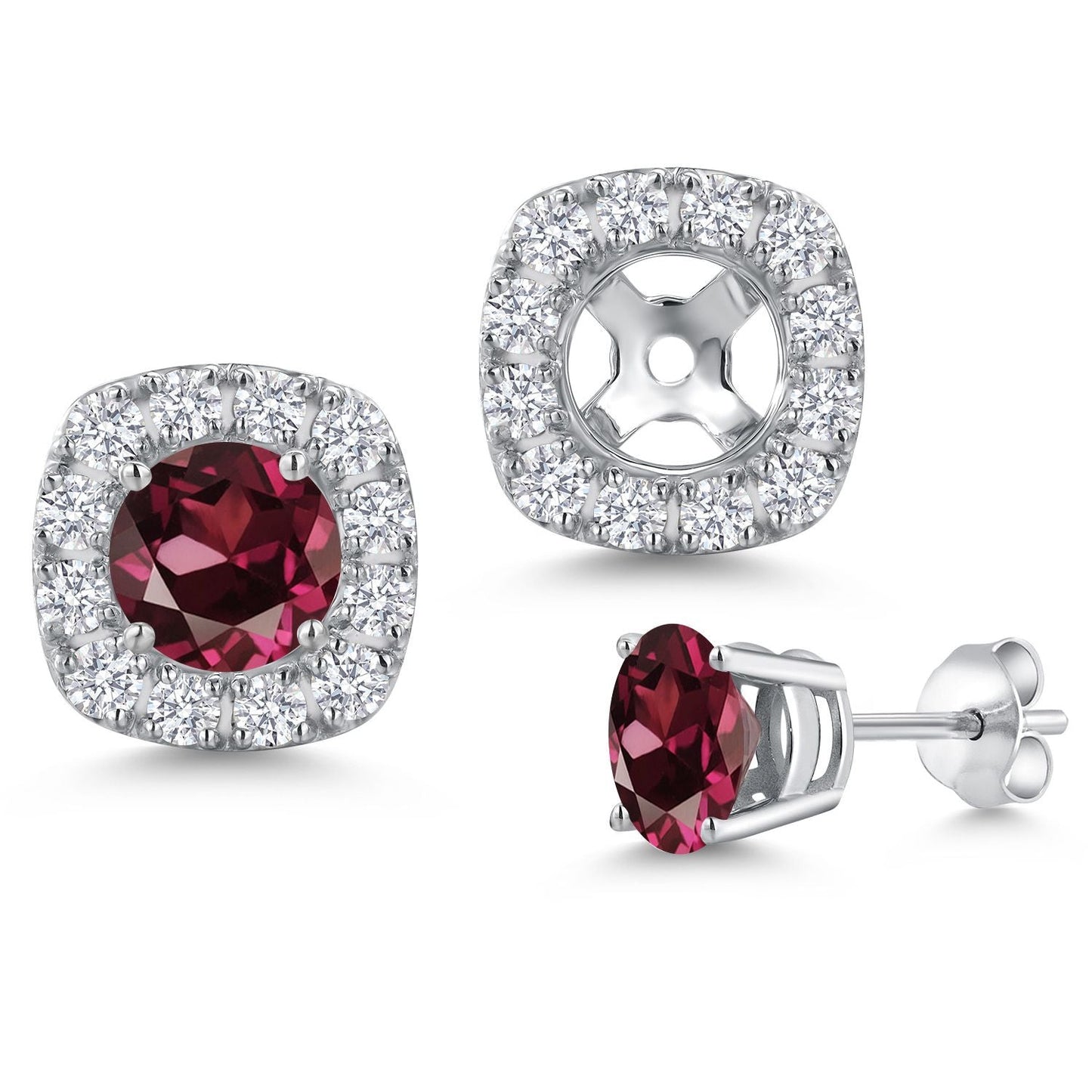 14K White Gold 5MM Round Gemstone Birthstone Stud Earrings with Removable Jackets and Lab Grown Diamond Accents | Gold Earrings For Women | Fine Jewelry Gifts for Her Mom Women Wife