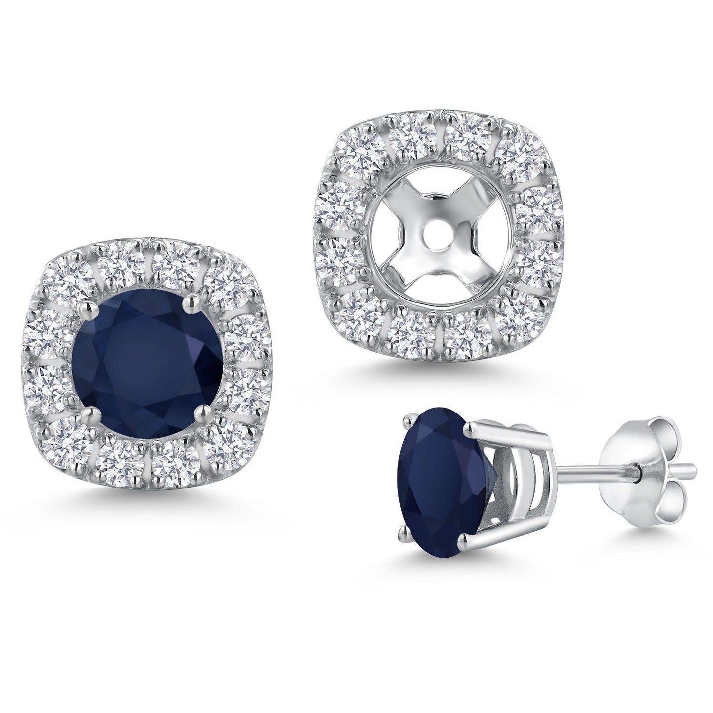 14K White Gold 5MM Round Gemstone Birthstone Stud Earrings with Removable Jackets and Lab Grown Diamond Accents | Gold Earrings For Women | Fine Jewelry Gifts for Her Mom Women Wife