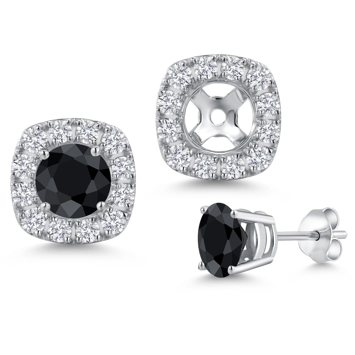 14K White Gold 5MM Round Gemstone Birthstone Stud Earrings with Removable Jackets and Lab Grown Diamond Accents | Gold Earrings For Women | Fine Jewelry Gifts for Her Mom Women Wife