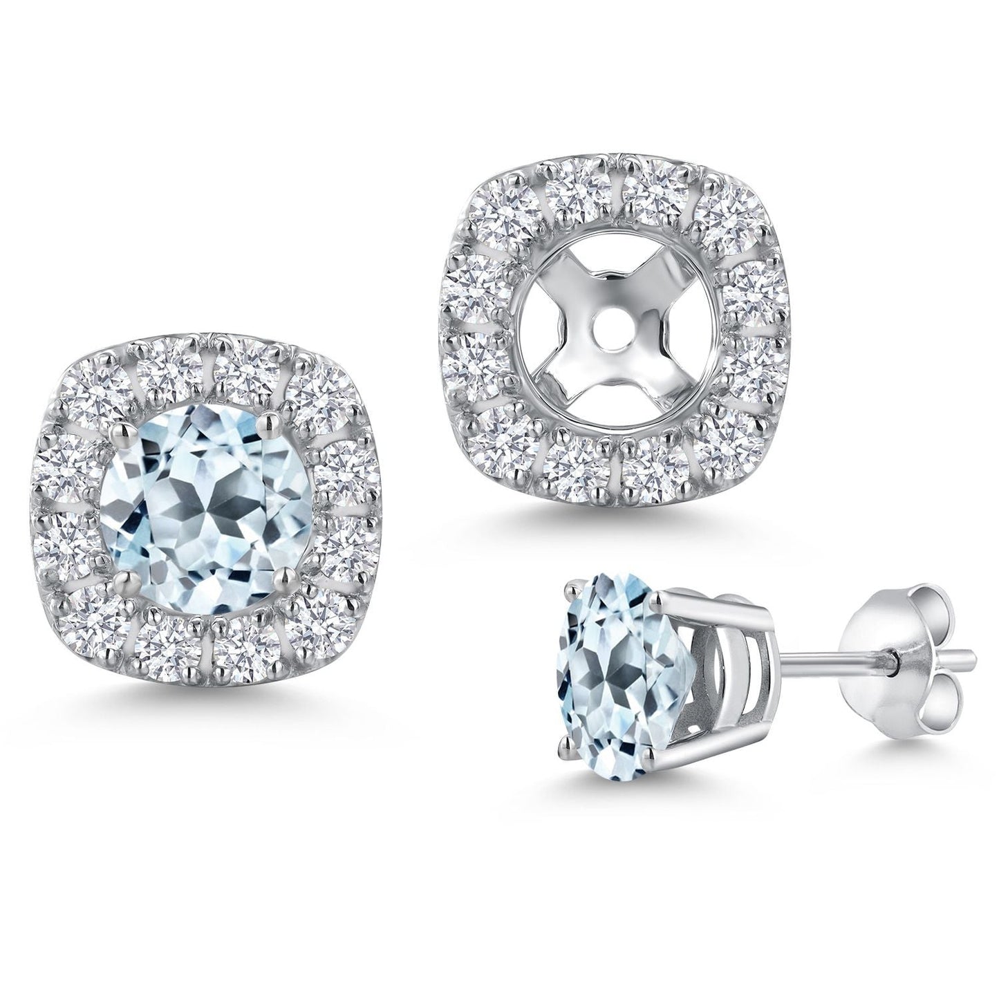 14K White Gold 5MM Round Gemstone Birthstone Stud Earrings with Removable Jackets and Lab Grown Diamond Accents | Gold Earrings For Women | Fine Jewelry Gifts for Her Mom Women Wife