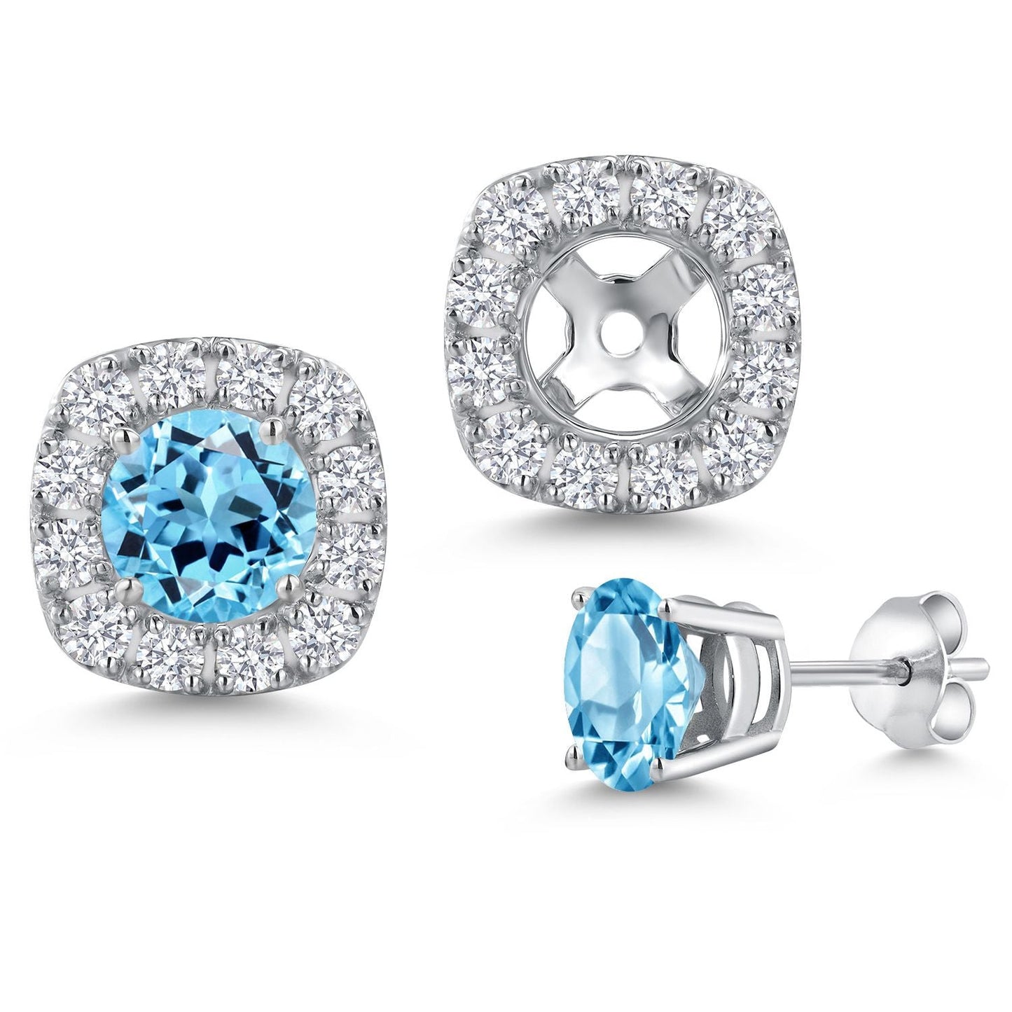 14K White Gold 5MM Round Gemstone Birthstone Stud Earrings with Removable Jackets and Lab Grown Diamond Accents | Gold Earrings For Women | Fine Jewelry Gifts for Her Mom Women Wife