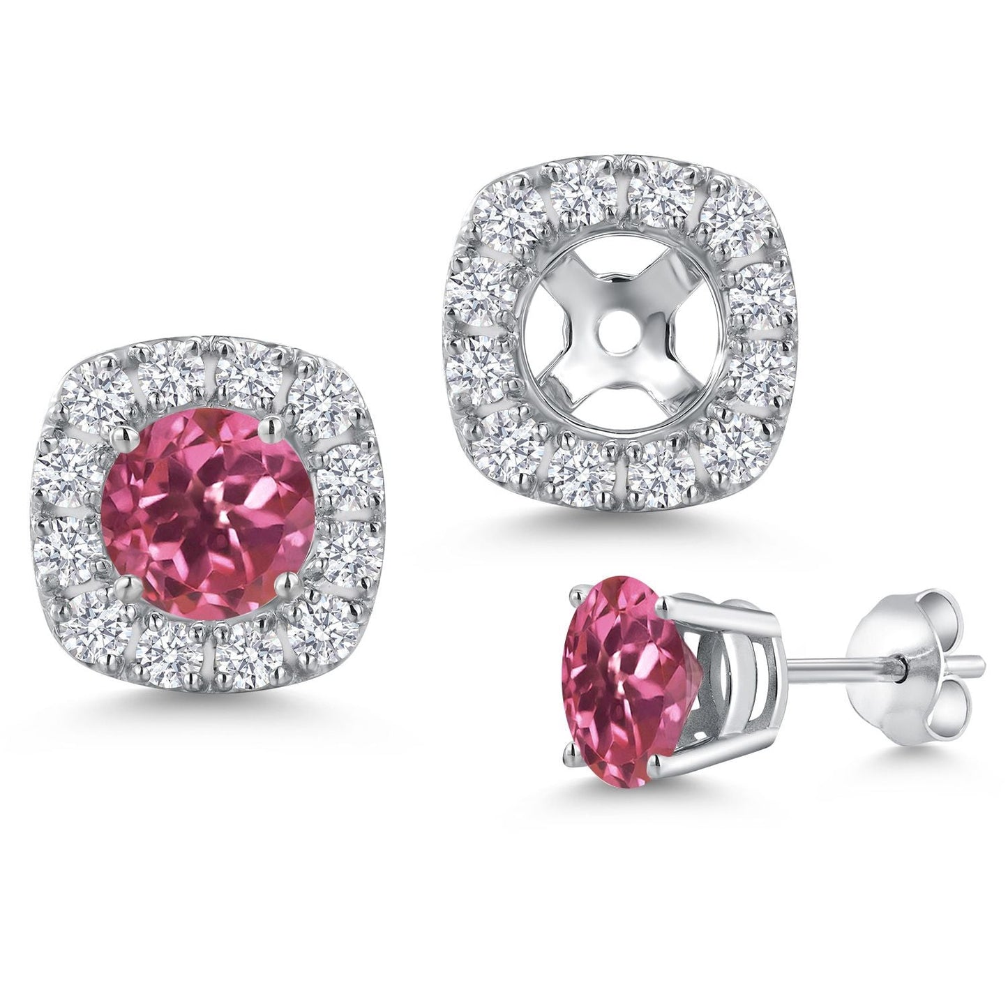 14K White Gold 5MM Round Gemstone Birthstone Stud Earrings with Removable Jackets and Lab Grown Diamond Accents | Gold Earrings For Women | Fine Jewelry Gifts for Her Mom Women Wife