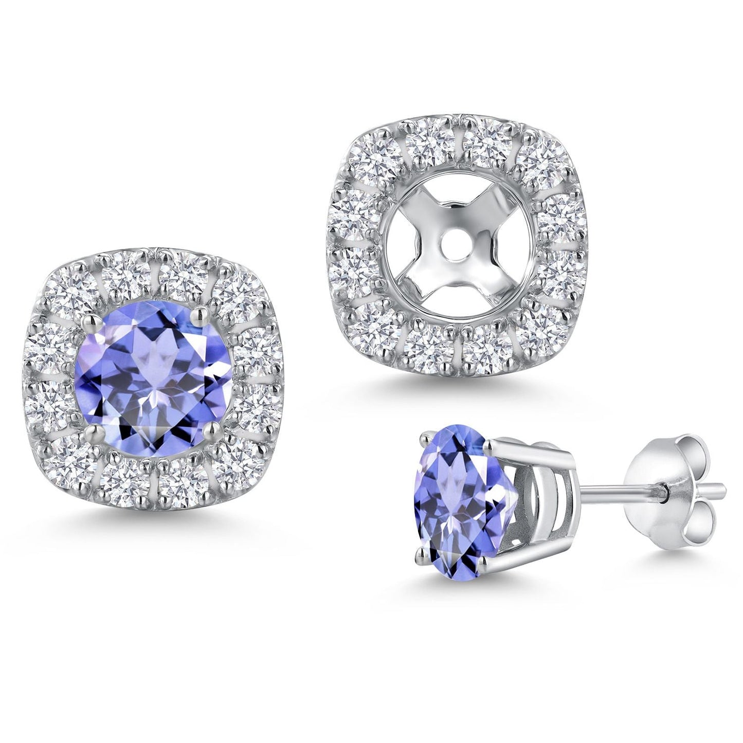 14K White Gold 5MM Round Gemstone Birthstone Stud Earrings with Removable Jackets and Lab Grown Diamond Accents | Gold Earrings For Women | Fine Jewelry Gifts for Her Mom Women Wife