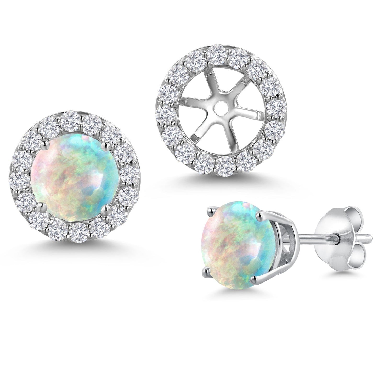 14K White Gold 6MM Round Gemstone Birthstone Stud Earrings with Removable Jackets and Lab Grown Diamond Accents | Gold Earrings For Women | Fine Jewelry Gifts for Her Mom Women Wife