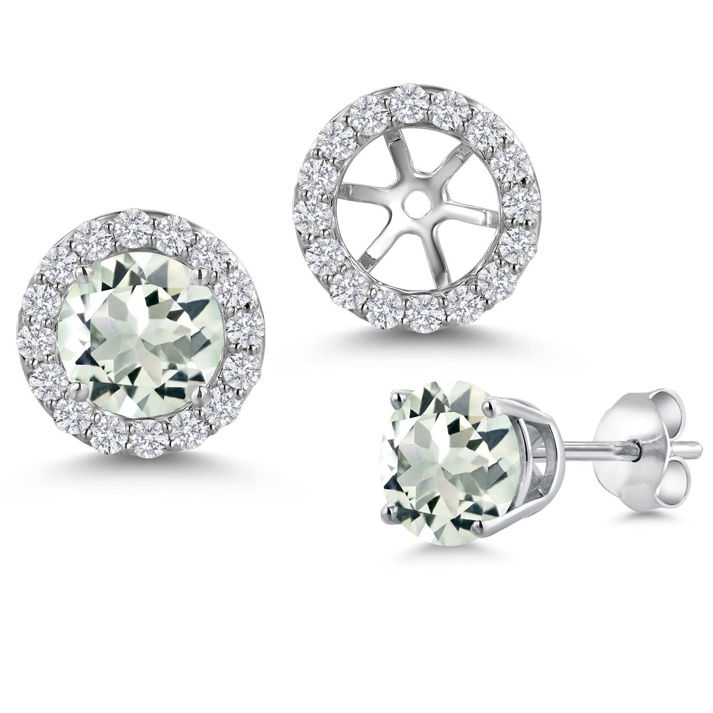 14K White Gold 6MM Round Gemstone Birthstone Stud Earrings with Removable Jackets and Lab Grown Diamond Accents | Gold Earrings For Women | Fine Jewelry Gifts for Her Mom Women Wife