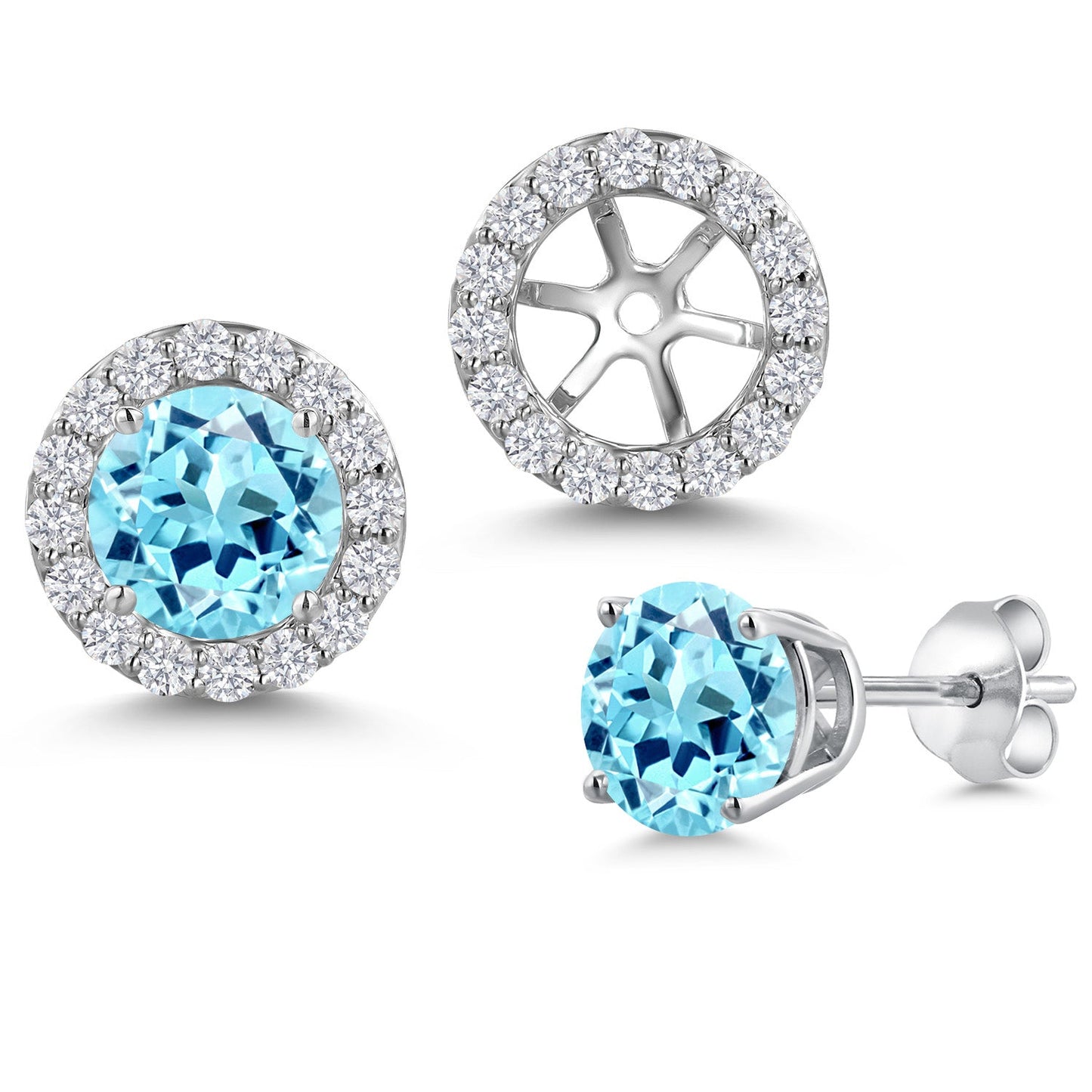 14K White Gold 6MM Round Gemstone Birthstone Stud Earrings with Removable Jackets and Lab Grown Diamond Accents | Gold Earrings For Women | Fine Jewelry Gifts for Her Mom Women Wife