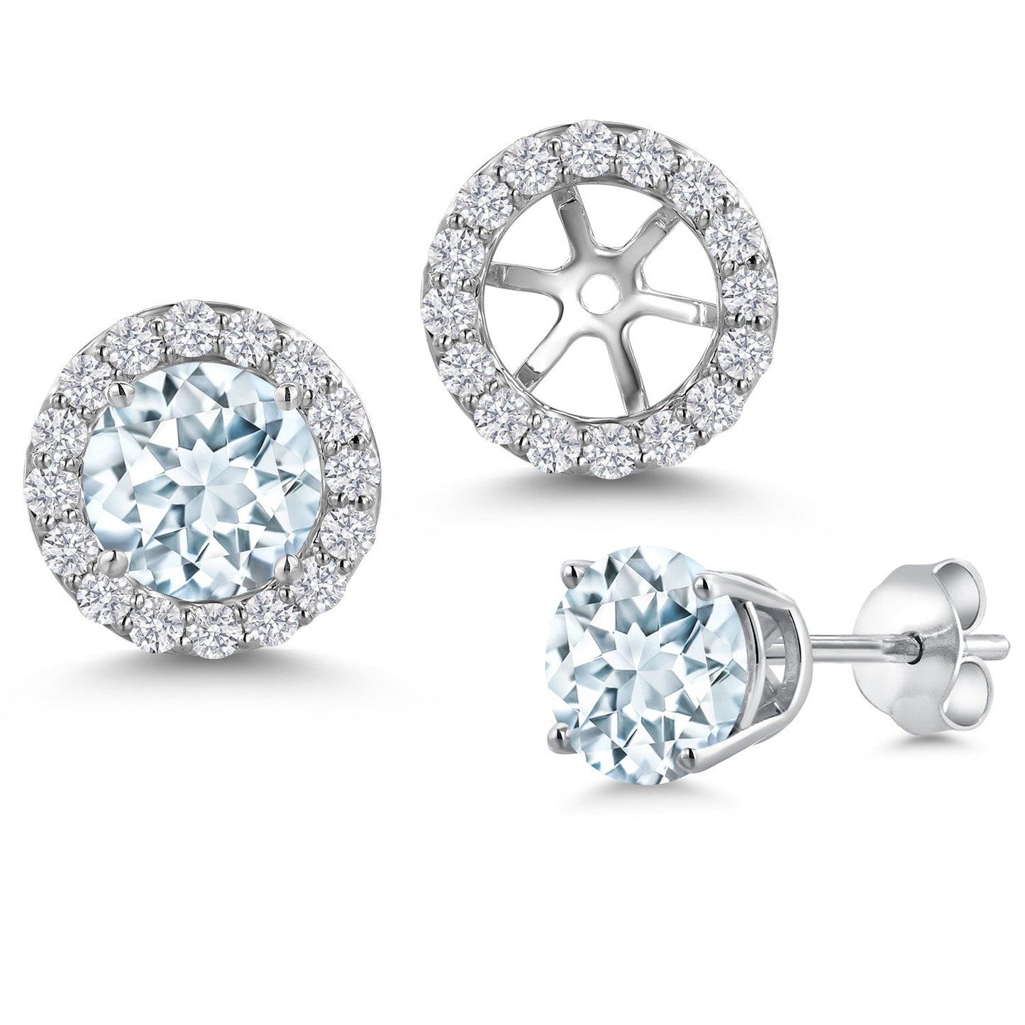 14K White Gold 6MM Round Gemstone Birthstone Stud Earrings with Removable Jackets and Lab Grown Diamond Accents | Gold Earrings For Women | Fine Jewelry Gifts for Her Mom Women Wife