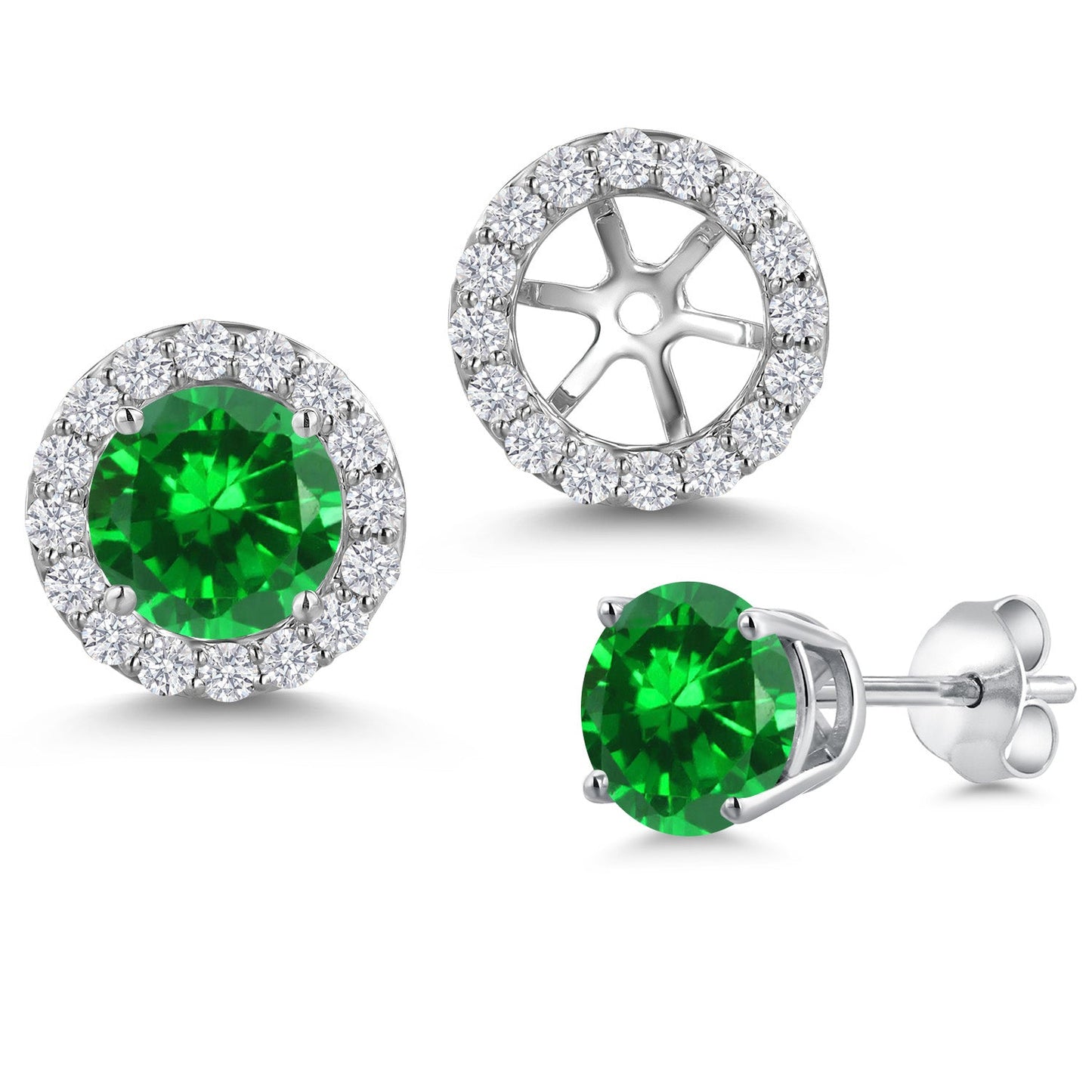 14K White Gold 6MM Round Gemstone Birthstone Stud Earrings with Removable Jackets and Lab Grown Diamond Accents | Gold Earrings For Women | Fine Jewelry Gifts for Her Mom Women Wife