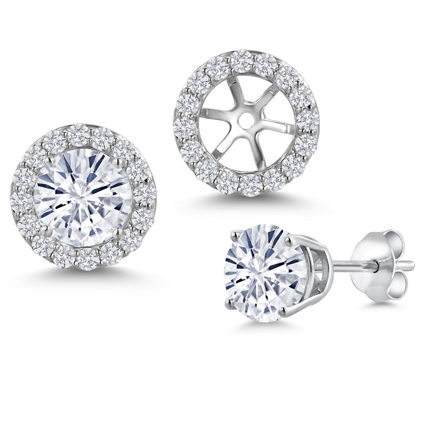 14K White Gold 6MM Round Gemstone Birthstone Stud Earrings with Removable Jackets and Lab Grown Diamond Accents | Gold Earrings For Women | Fine Jewelry Gifts for Her Mom Women Wife