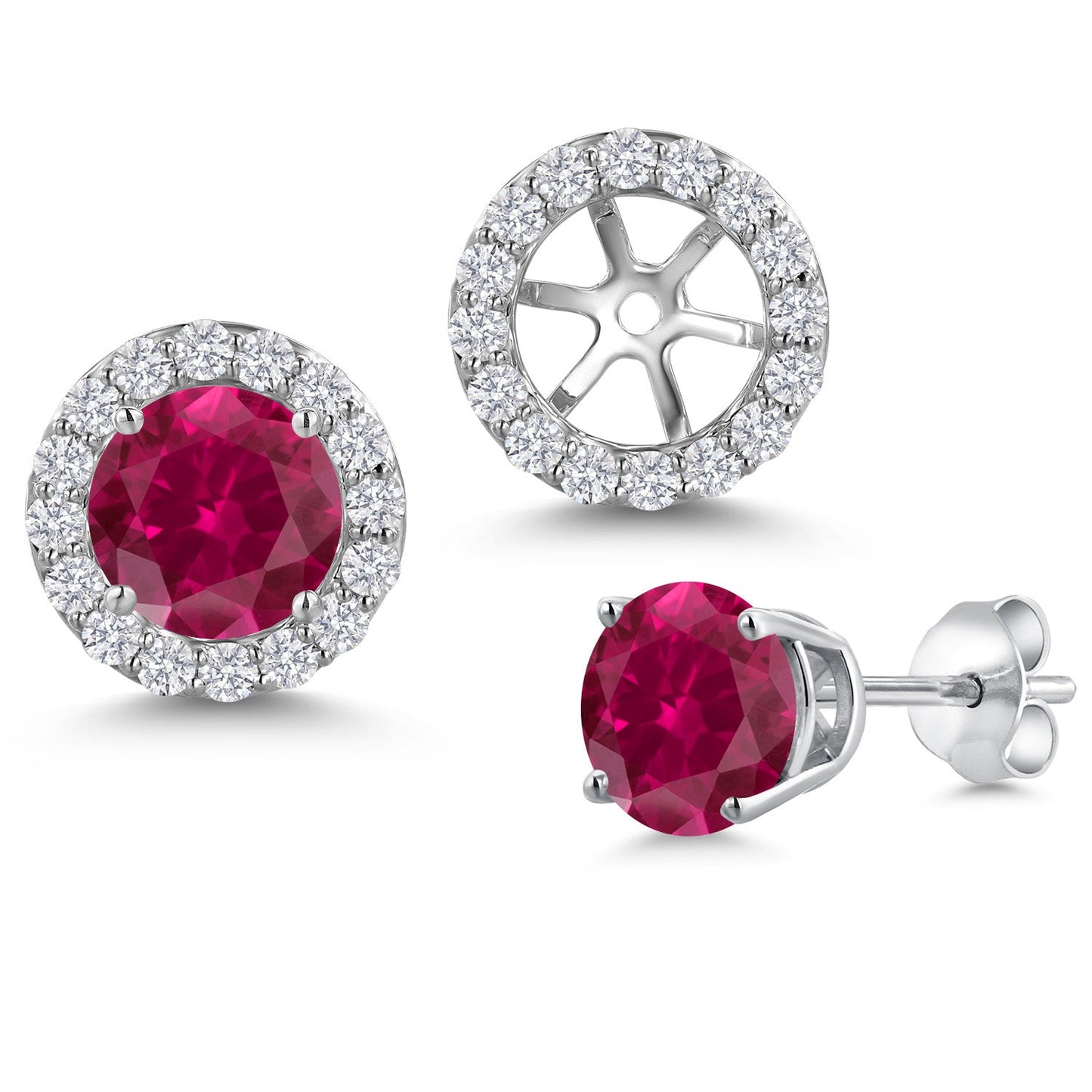 14K White Gold 6MM Round Gemstone Birthstone Stud Earrings with Removable Jackets and Lab Grown Diamond Accents | Gold Earrings For Women | Fine Jewelry Gifts for Her Mom Women Wife