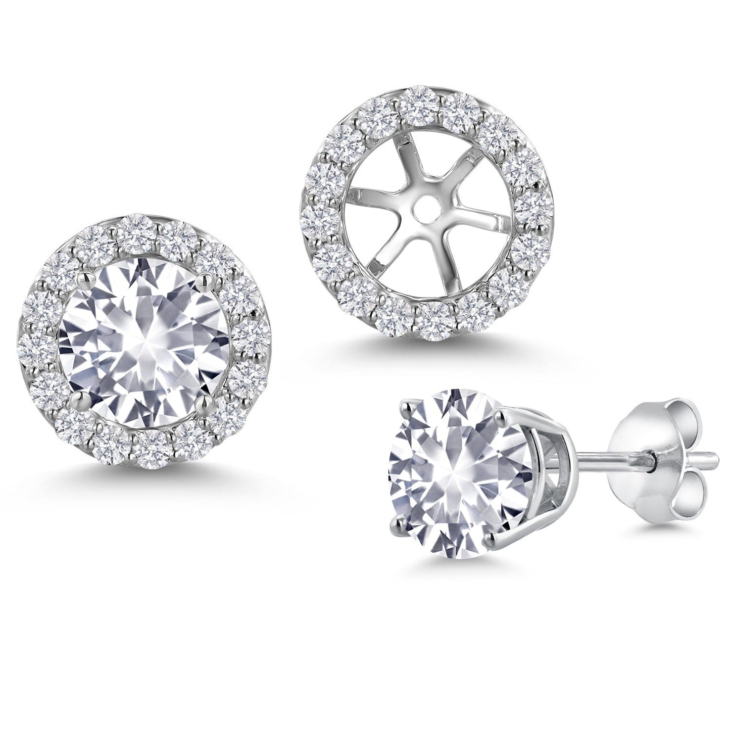 14K White Gold 6MM Round Gemstone Birthstone Stud Earrings with Removable Jackets and Lab Grown Diamond Accents | Gold Earrings For Women | Fine Jewelry Gifts for Her Mom Women Wife