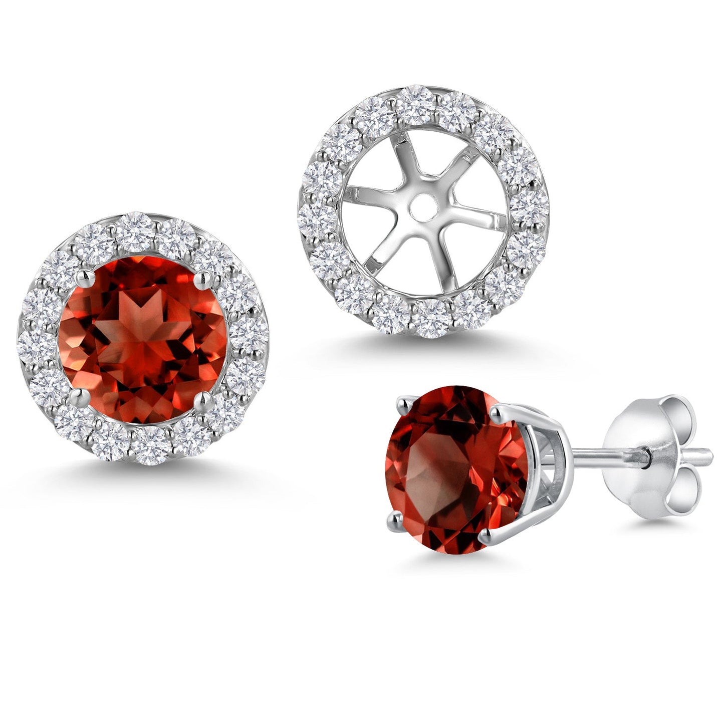 14K White Gold 6MM Round Gemstone Birthstone Stud Earrings with Removable Jackets and Lab Grown Diamond Accents | Gold Earrings For Women | Fine Jewelry Gifts for Her Mom Women Wife