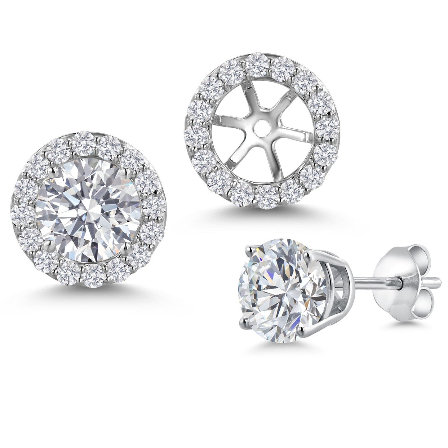 14K White Gold 6MM Round Gemstone Birthstone Stud Earrings with Removable Jackets and Lab Grown Diamond Accents | Gold Earrings For Women | Fine Jewelry Gifts for Her Mom Women Wife