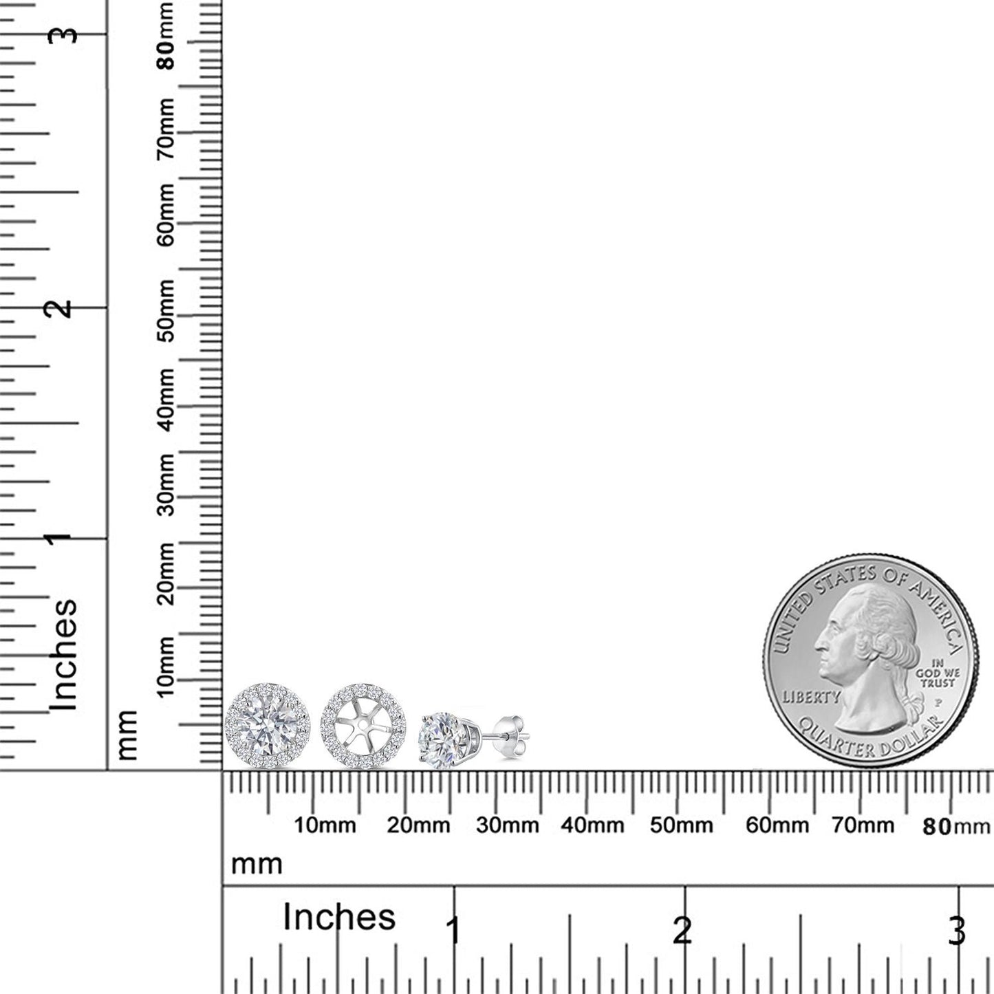 14K White Gold 6MM Round Gemstone Birthstone Stud Earrings with Removable Jackets and Lab Grown Diamond Accents | Gold Earrings For Women | Fine Jewelry Gifts for Her Mom Women Wife