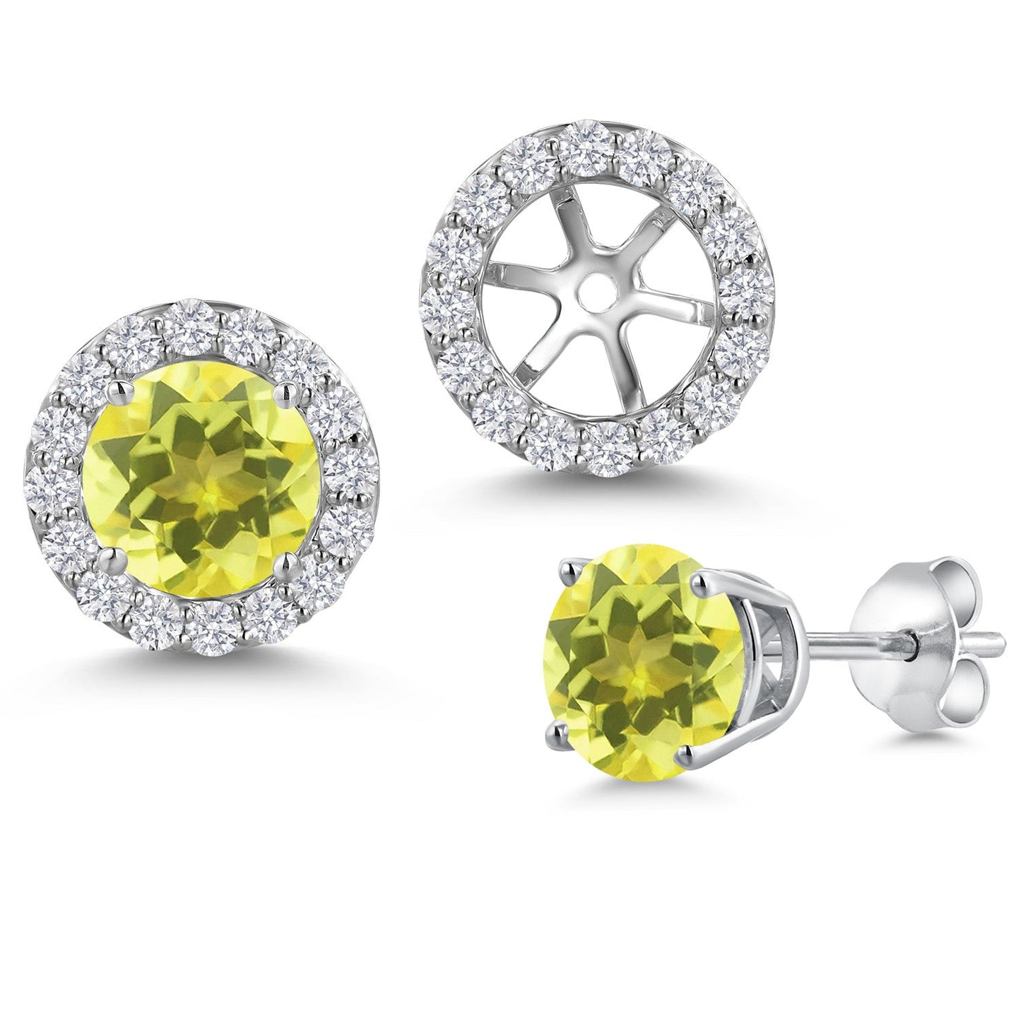 14K White Gold 6MM Round Gemstone Birthstone Stud Earrings with Removable Jackets and Lab Grown Diamond Accents | Gold Earrings For Women | Fine Jewelry Gifts for Her Mom Women Wife