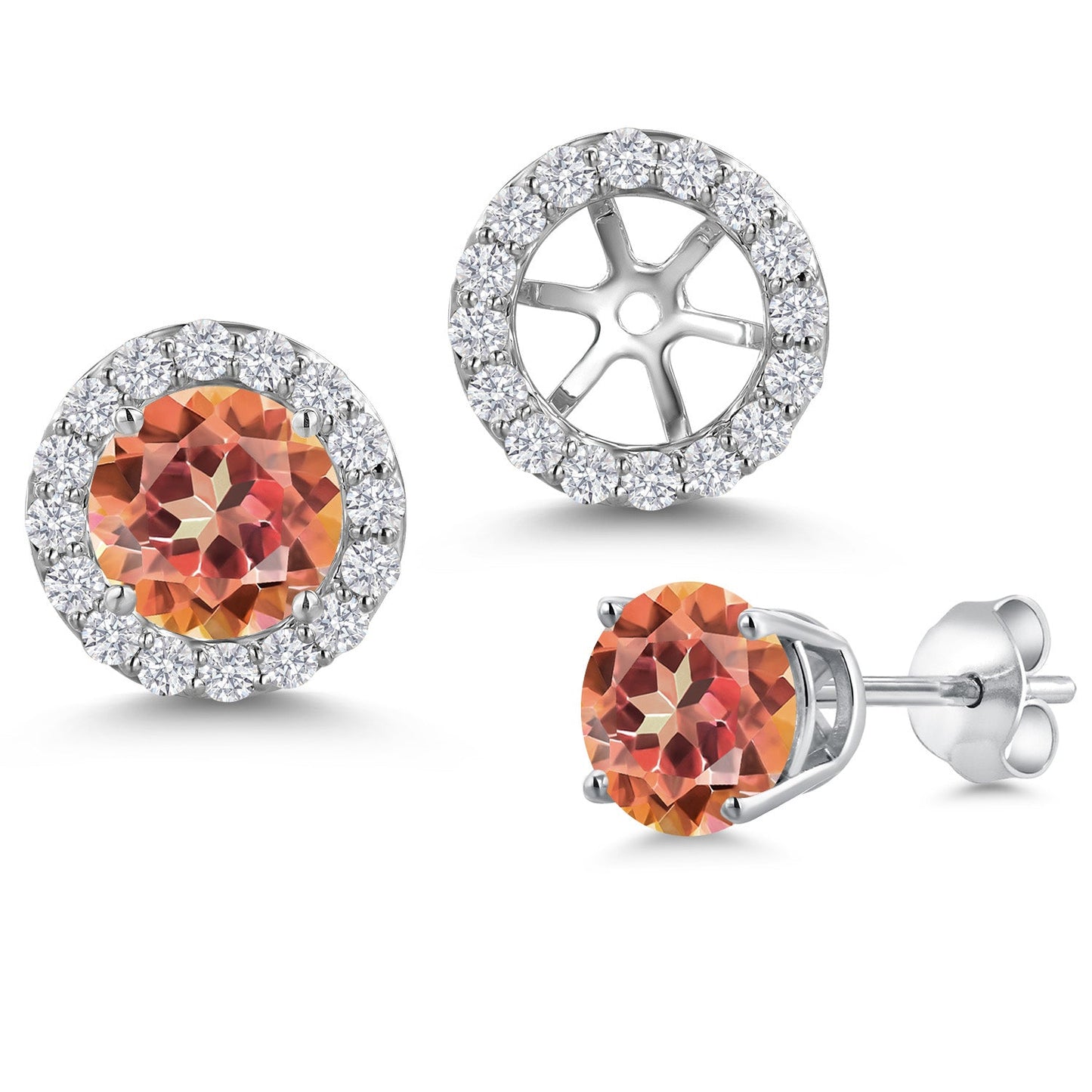 14K White Gold 6MM Round Gemstone Birthstone Stud Earrings with Removable Jackets and Lab Grown Diamond Accents | Gold Earrings For Women | Fine Jewelry Gifts for Her Mom Women Wife