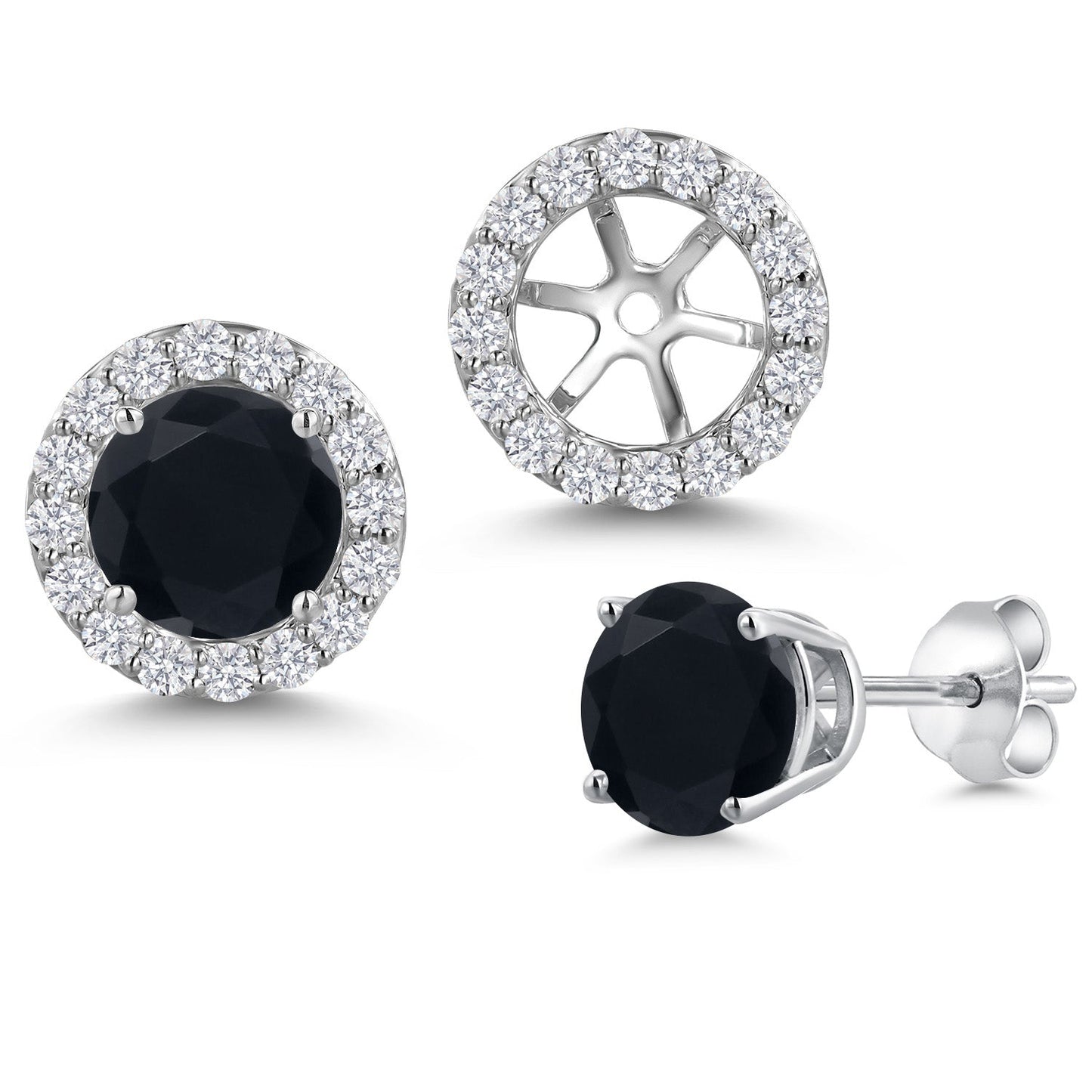 14K White Gold 6MM Round Gemstone Birthstone Stud Earrings with Removable Jackets and Lab Grown Diamond Accents | Gold Earrings For Women | Fine Jewelry Gifts for Her Mom Women Wife